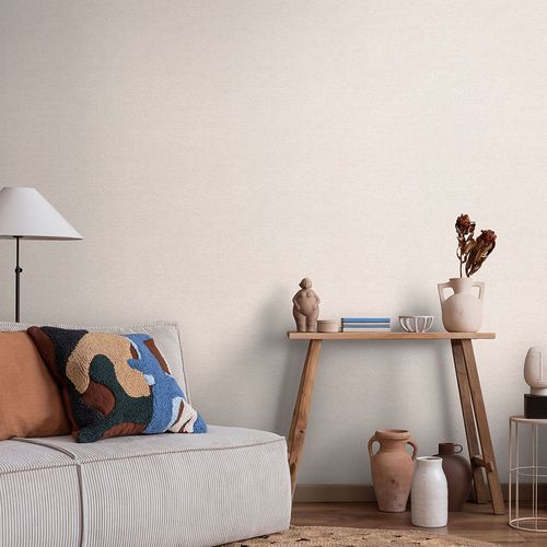 Non-woven Wallpaper plain Textile Look Beige Cream 10563-14