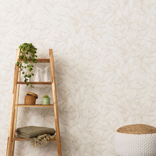 Non-woven Wallpaper Leaves Cream Beige Glitter 10587-02