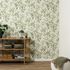 Non-woven Wallpaper Leaves Cream Green Glitter 10587-07 1