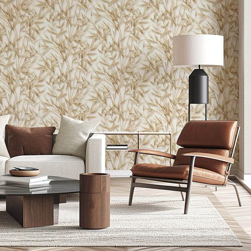 Non-woven Wallpaper Leaves Cream Brown Glitter 10587-11