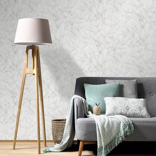 Non-woven Wallpaper Leaves Cream Grey Glitter 10587-31