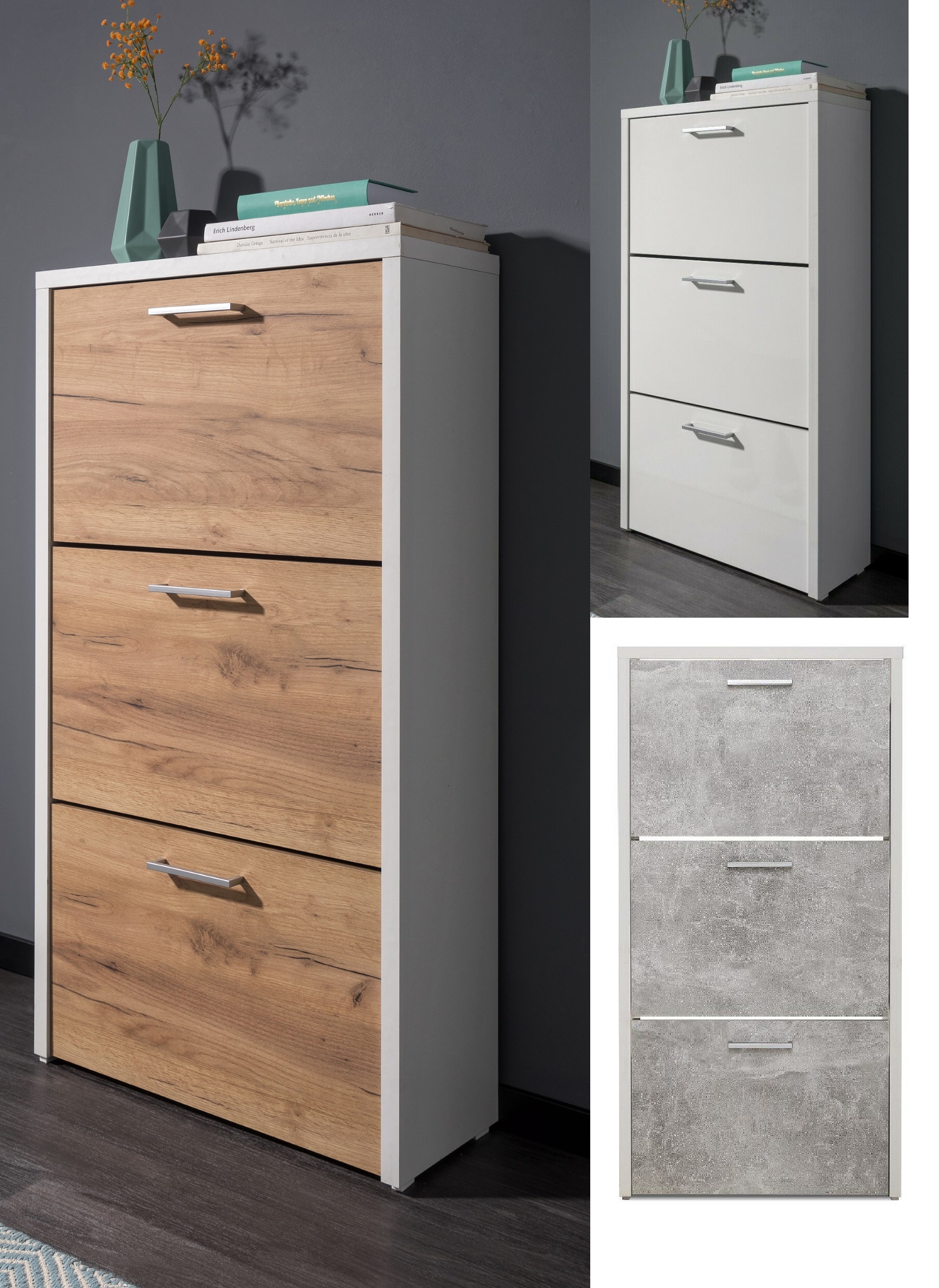 Schuhschrank Fulda 1 3 Klappen MDF Schuhkipper Flur Diele Garderobe