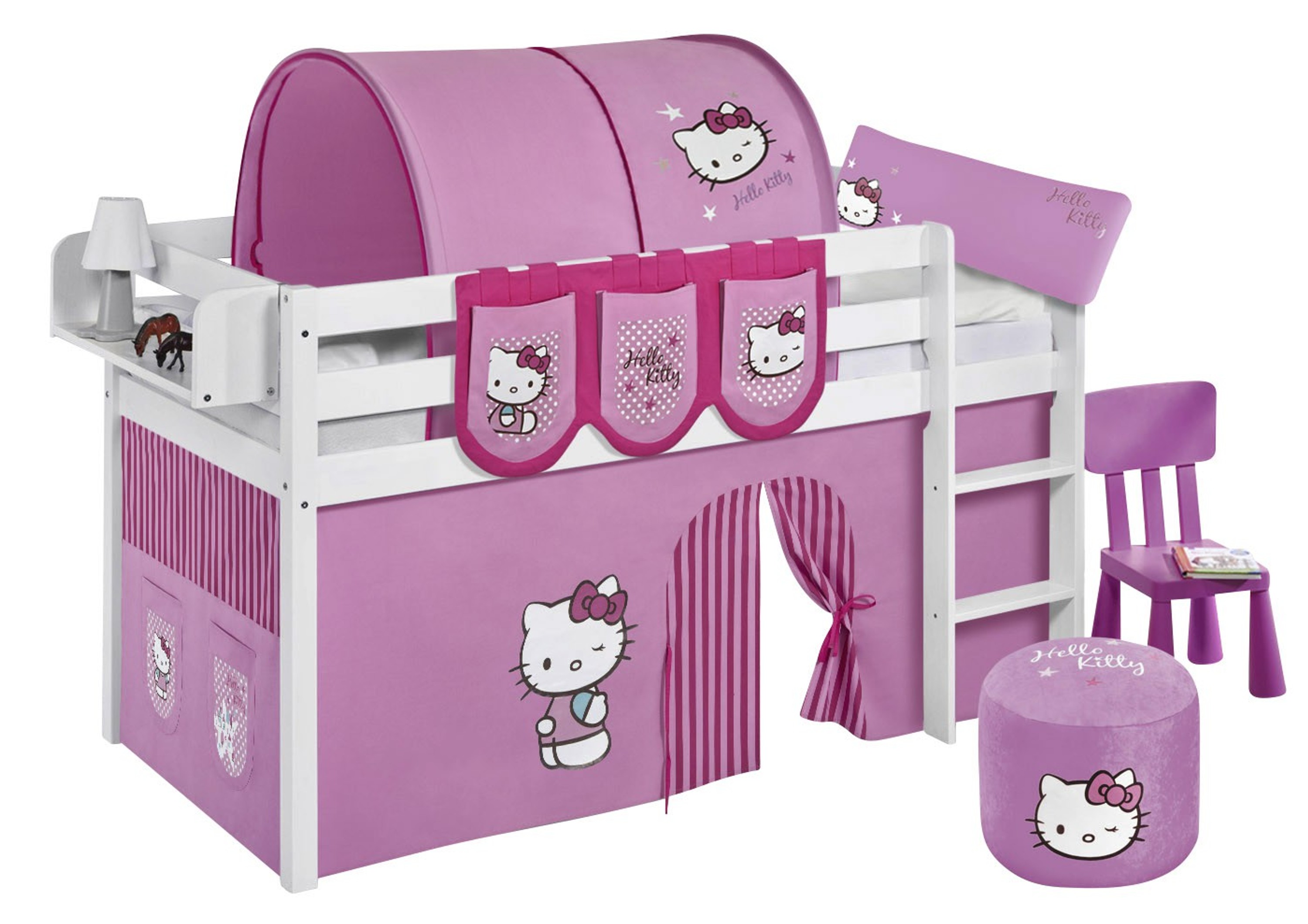 Spielbett 90 x 190 cm Hello Kitty Rosa - weiß - mit Vorhang (JELLE