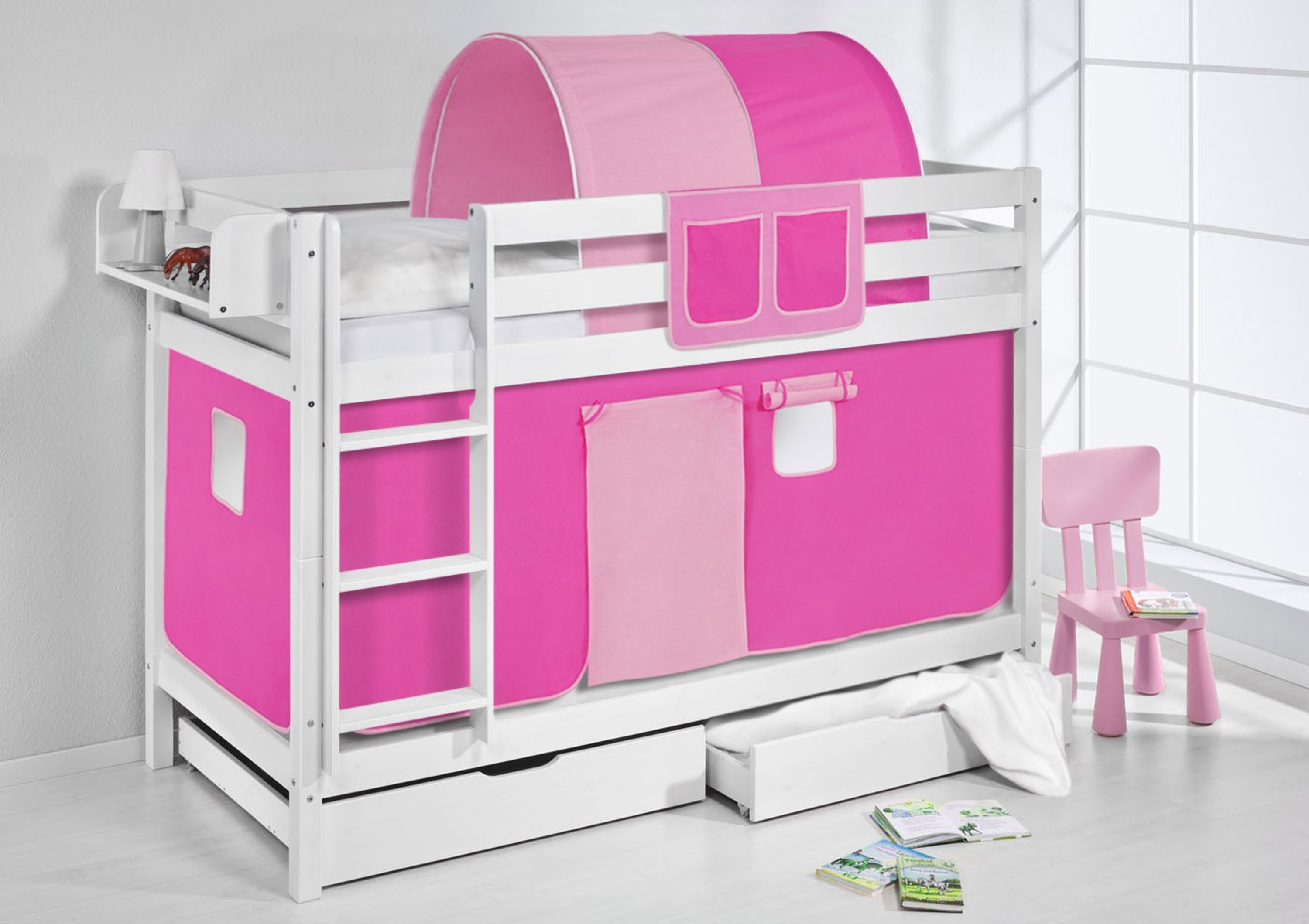 Etagenbett Mit Lattenrost : Etagenbett cm rosa weiß mit vorhang und lattenroste