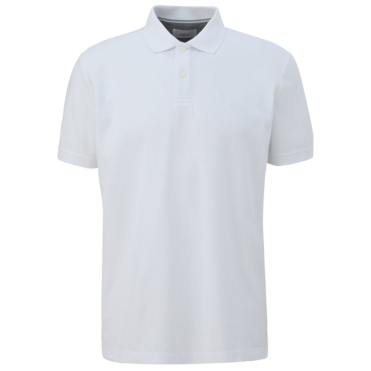 Extra langes Herren Poloshirt in weiß mit Piqué-Struktur und kleinem s.Oliver-Logo auf der Brust.