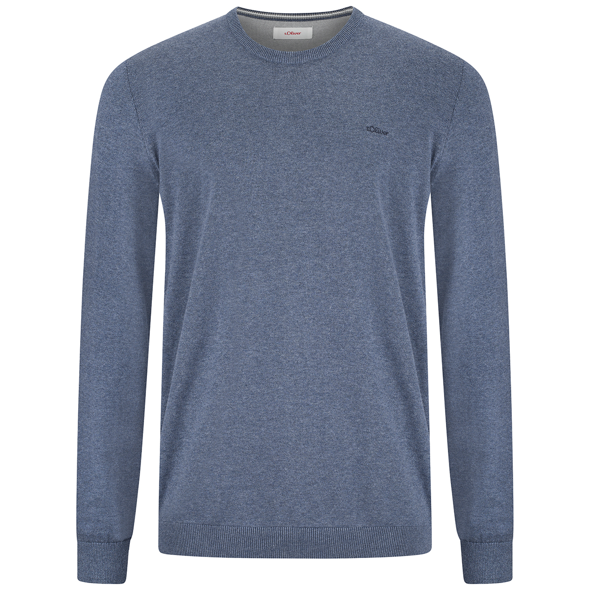 Feinstrick Pullover extra lang Rundhals blau