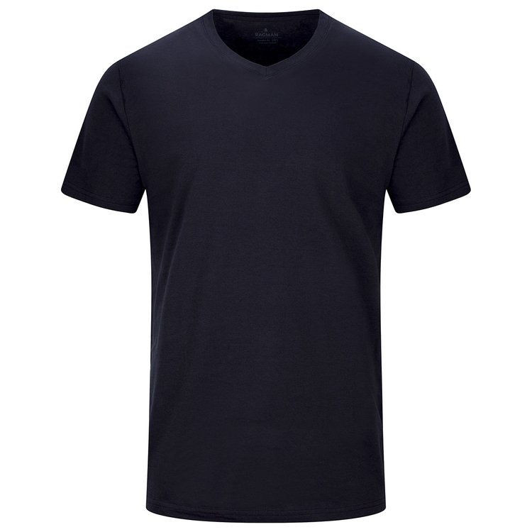 Männer T-Shirt extra lang dunkelblau V-Ausschnitt bis 6XLT