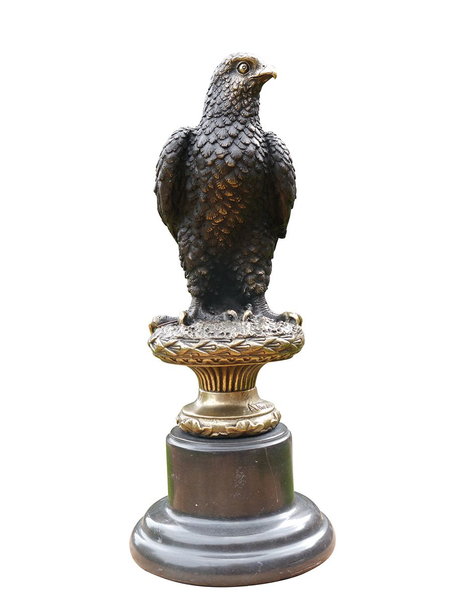 Adler Figur aus Bronze auf edlem Marmorsockel H: 31 cm (2094) | Antike