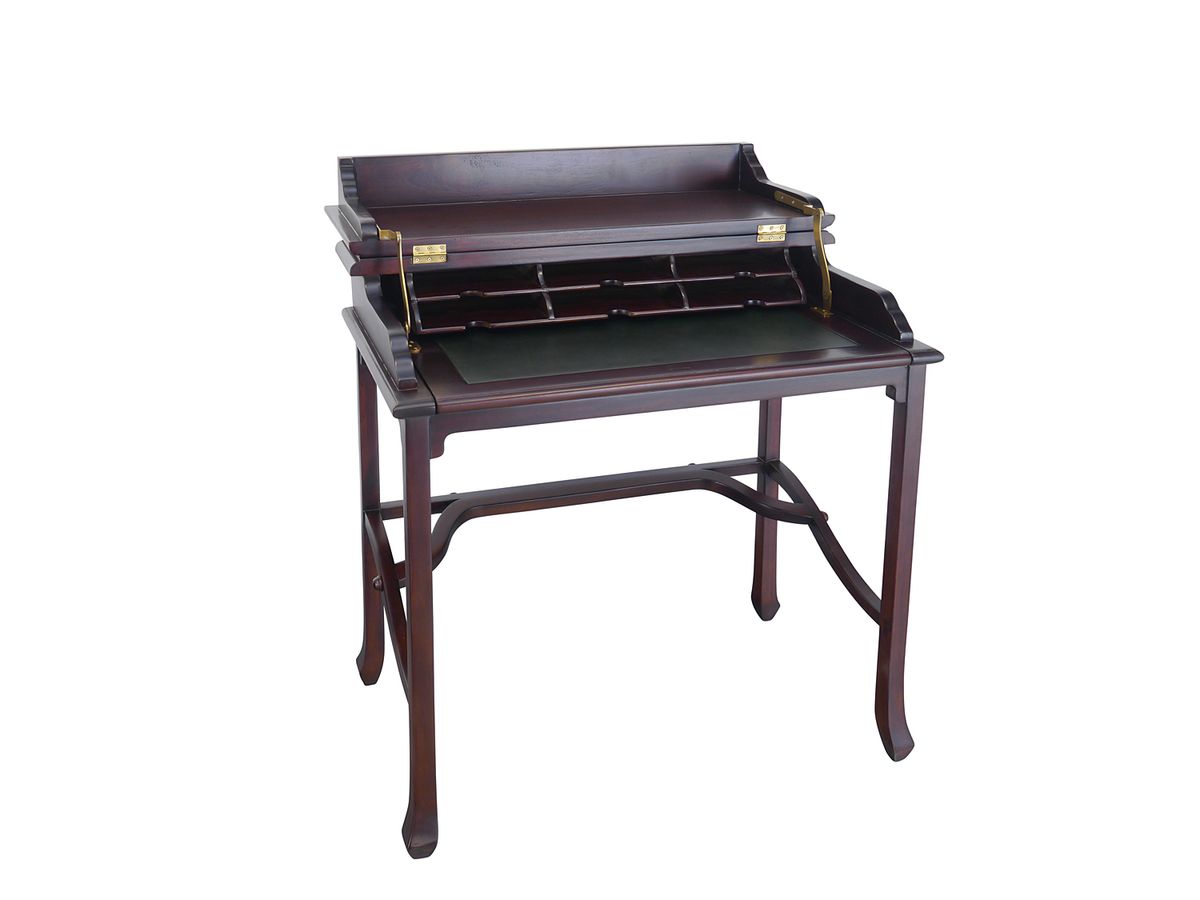 Kleiner Sekretär aus Massivholz grüne Lederauflage B: 81 cm (3100