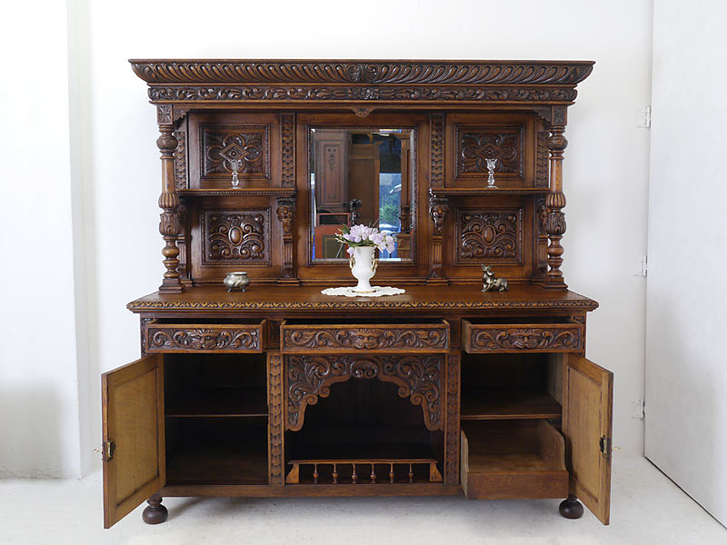 Aufsatzschrank Kredenz Buffetschrank Theke Gründerzeit um 1880 Eiche