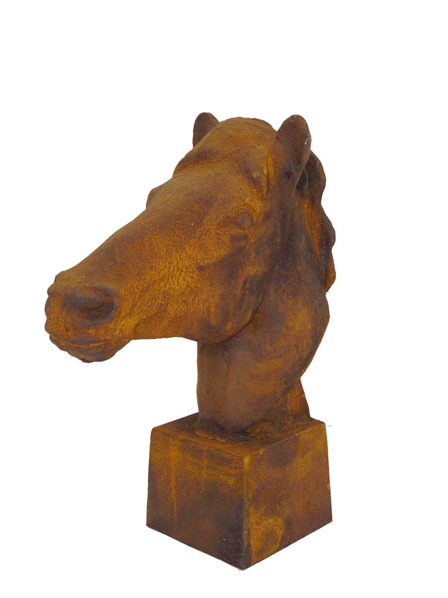 Pferdekopf Skulptur aus Eisen mit rostfarbener Patina (6072) | Antike