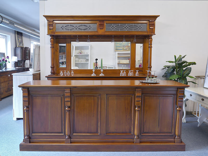 Theke Tresen Bar Hausbar Kellerbar Gastronomie 250x229x60/40cm Antik