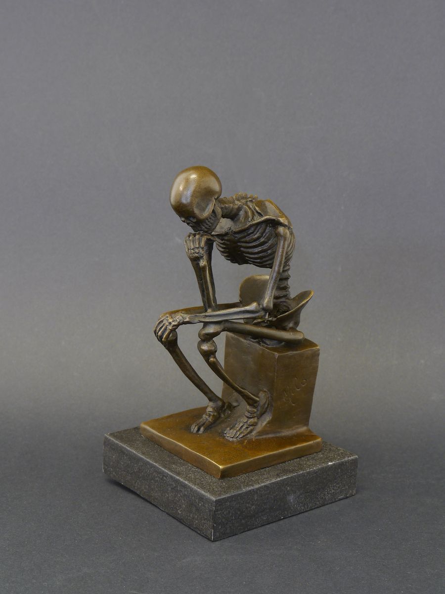 Bronze Figur Der Denker Skelett auf edlem Marmorsockel (8431), Antike  Möbel