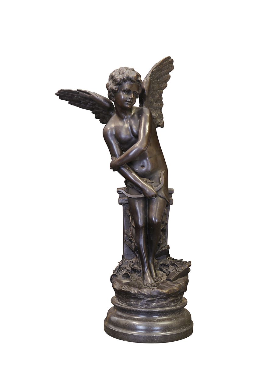 Bronze Figur Skulptur Putte Engel Amor mit Bogen 45x23x14 cm (8447