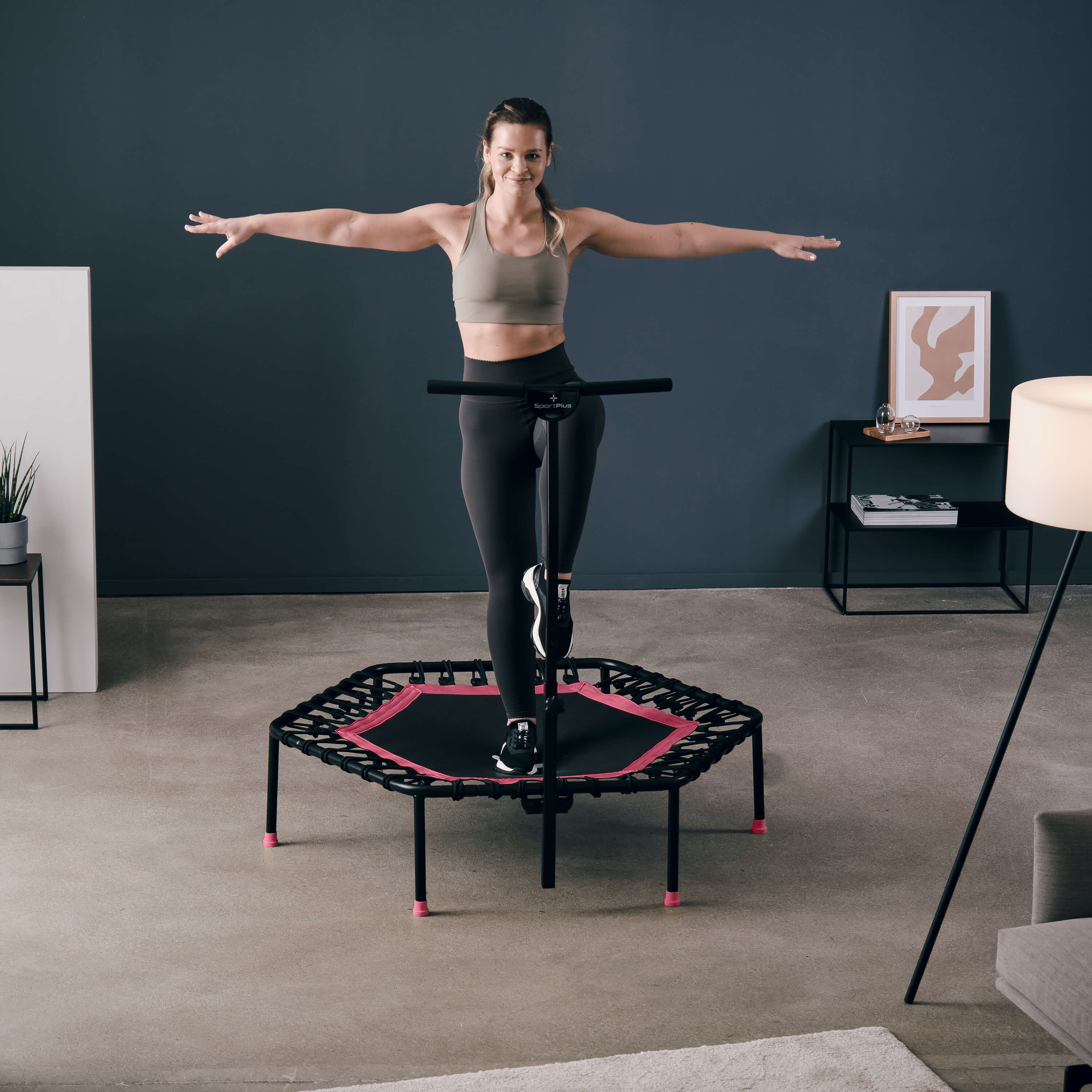 Trampolino Fitness Pieghevole SportPlus Ø 126 Cm - Portatile, Con Maniglia Regolabile, Fino A 130 Kg