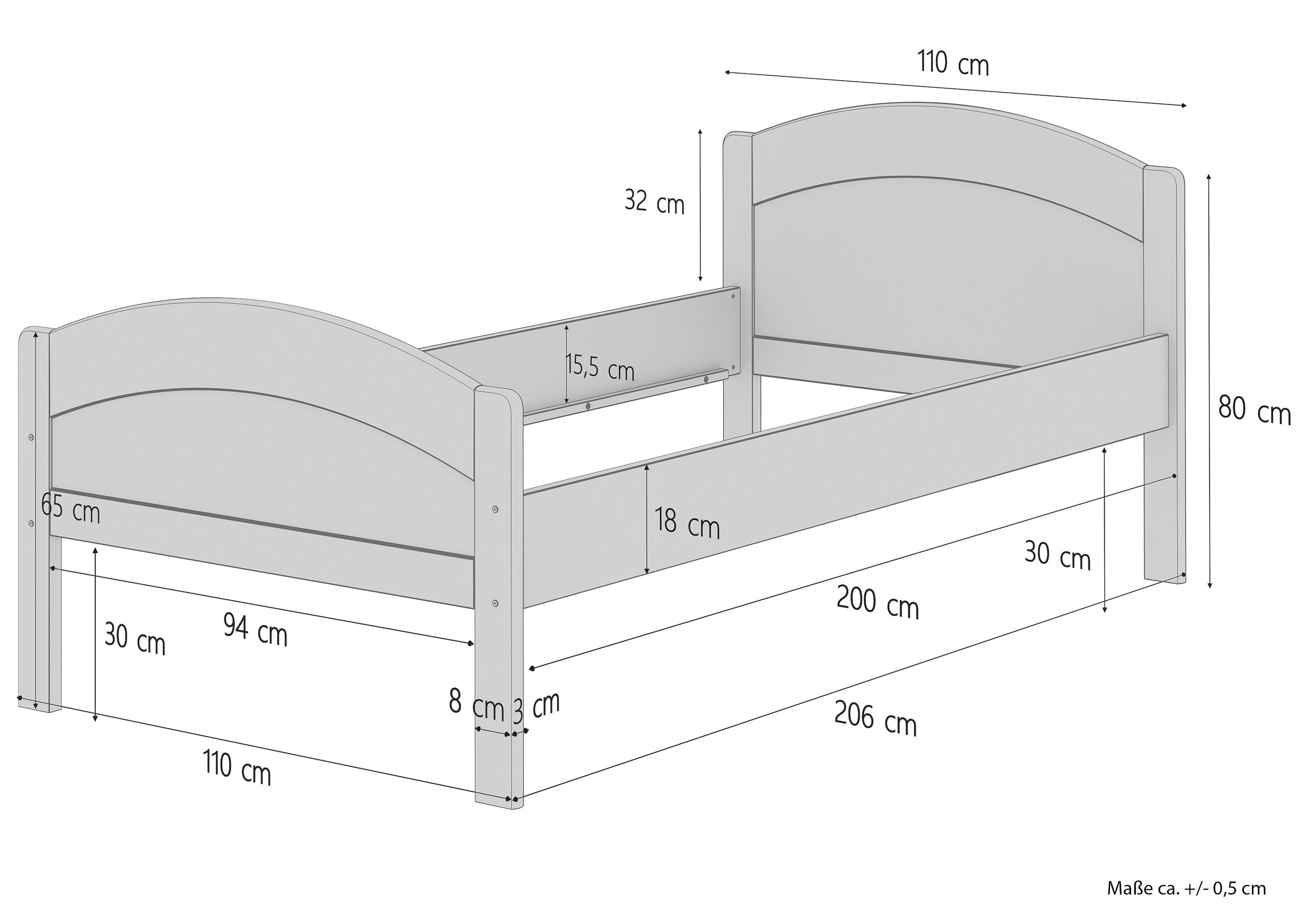 Cinque varianti di letto classico in Faggio massello largo 100x200 dal  bordo alto V-60.75-10, Letti per anziani, Letti, Mobili