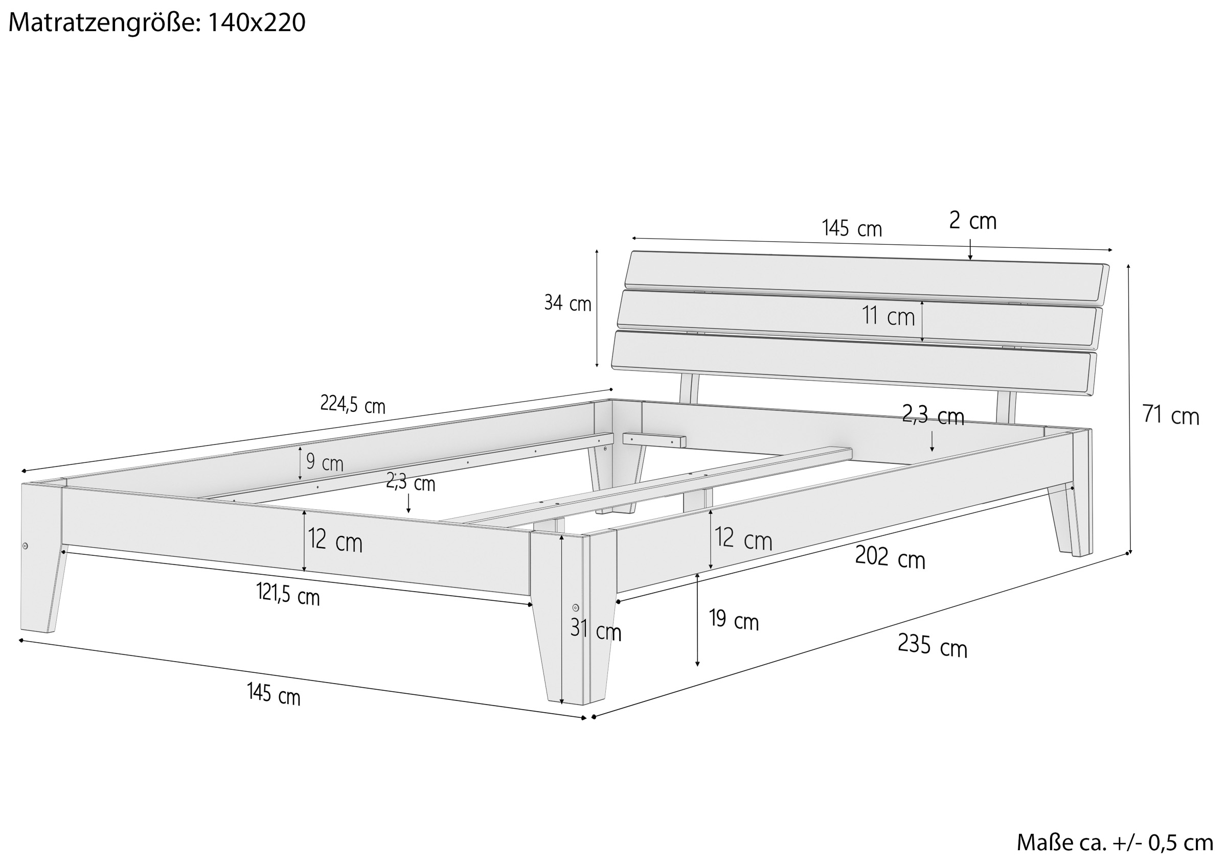 Quattro varianti del matrimoniale per materasso 140x220 in faggio oliato  V-60.82-14-220, Letti con lunghezza speciale, Letti, Mobili