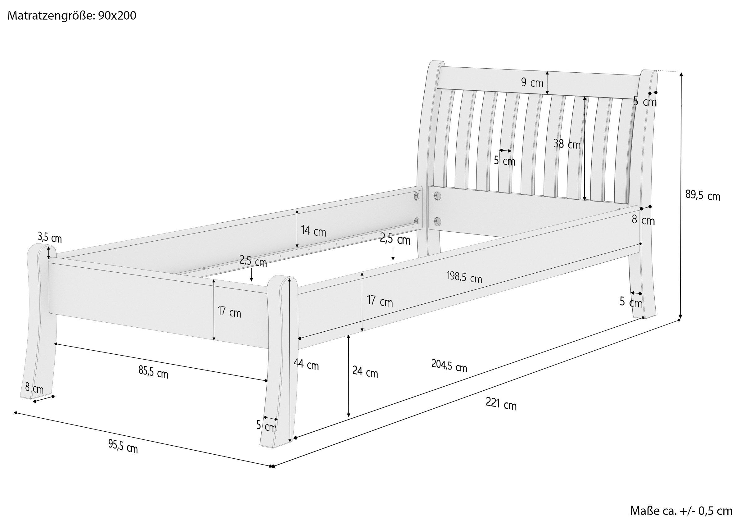 Cinque varianti di elegante letto una piazza 90x200 in Pino massello  laccato V-60.61-09, Letto singolo, Letti, Mobili