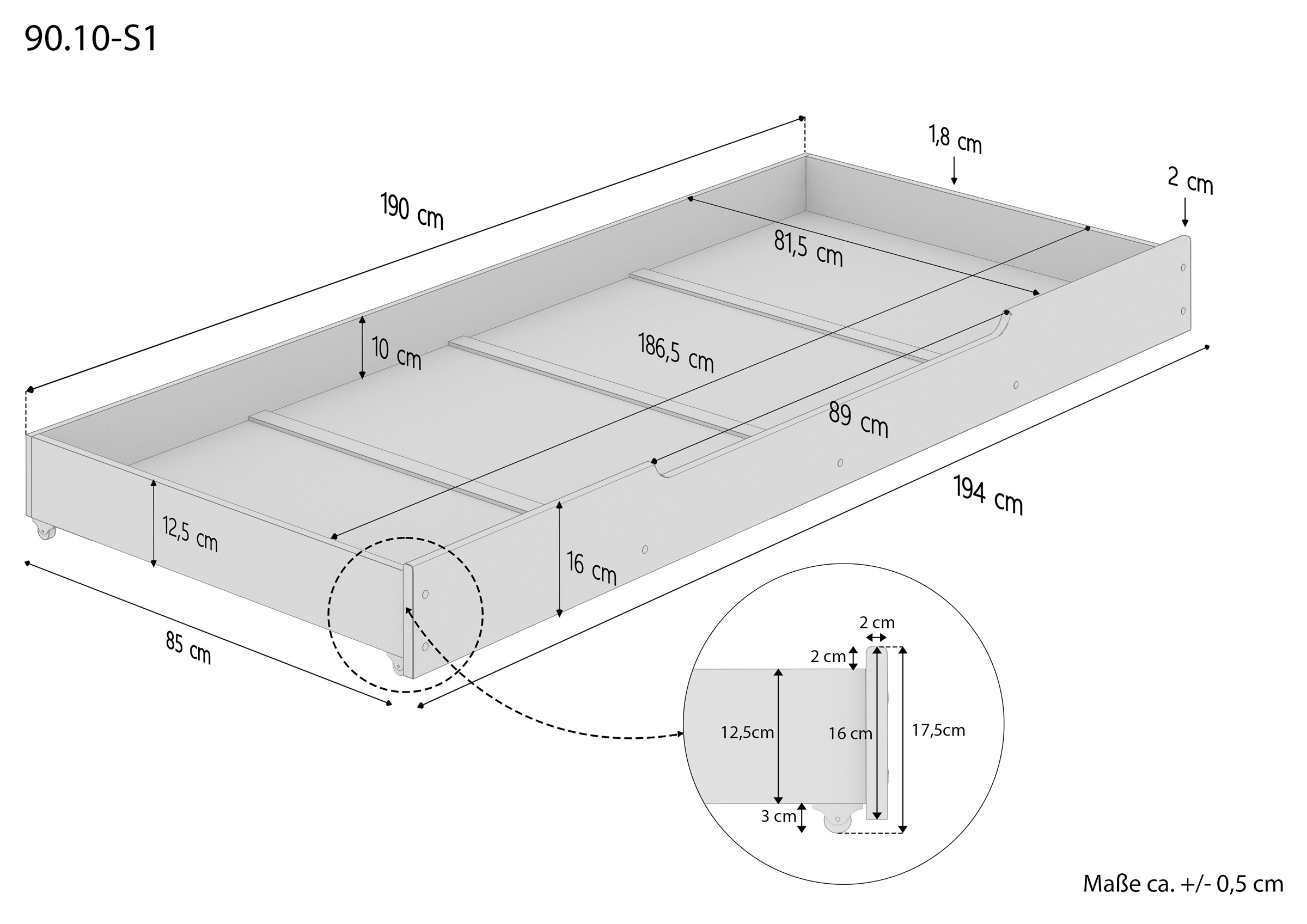 Cassettone porta oggetti per i NOSTRI letti 90x200 in Pino laccato