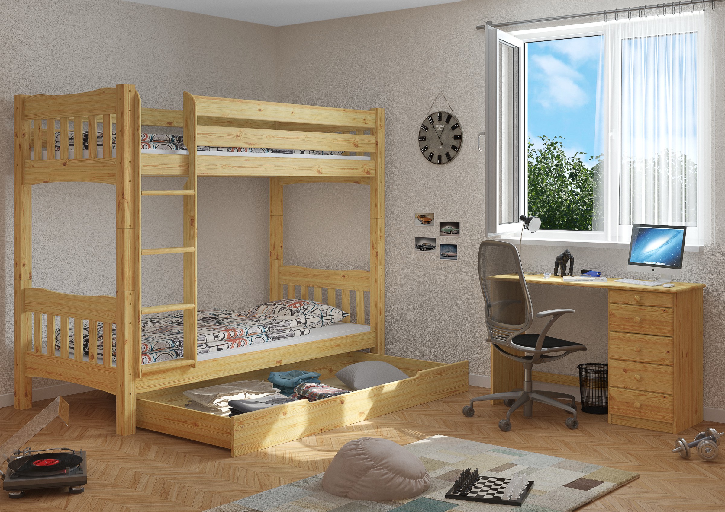 bunk beds with storage and mattresses
