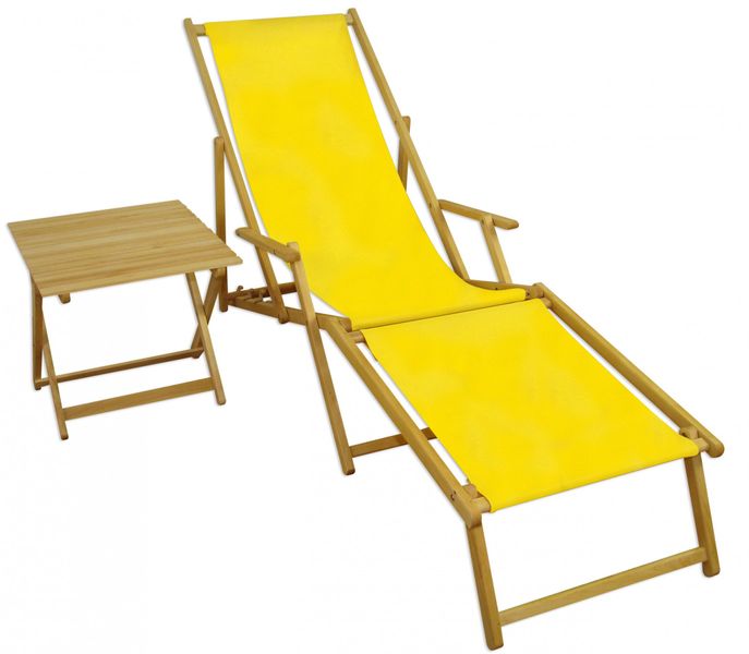 Liegestuhl gelb Strandliege Tisch Sonnenliege Relaxliege Deckchair 10