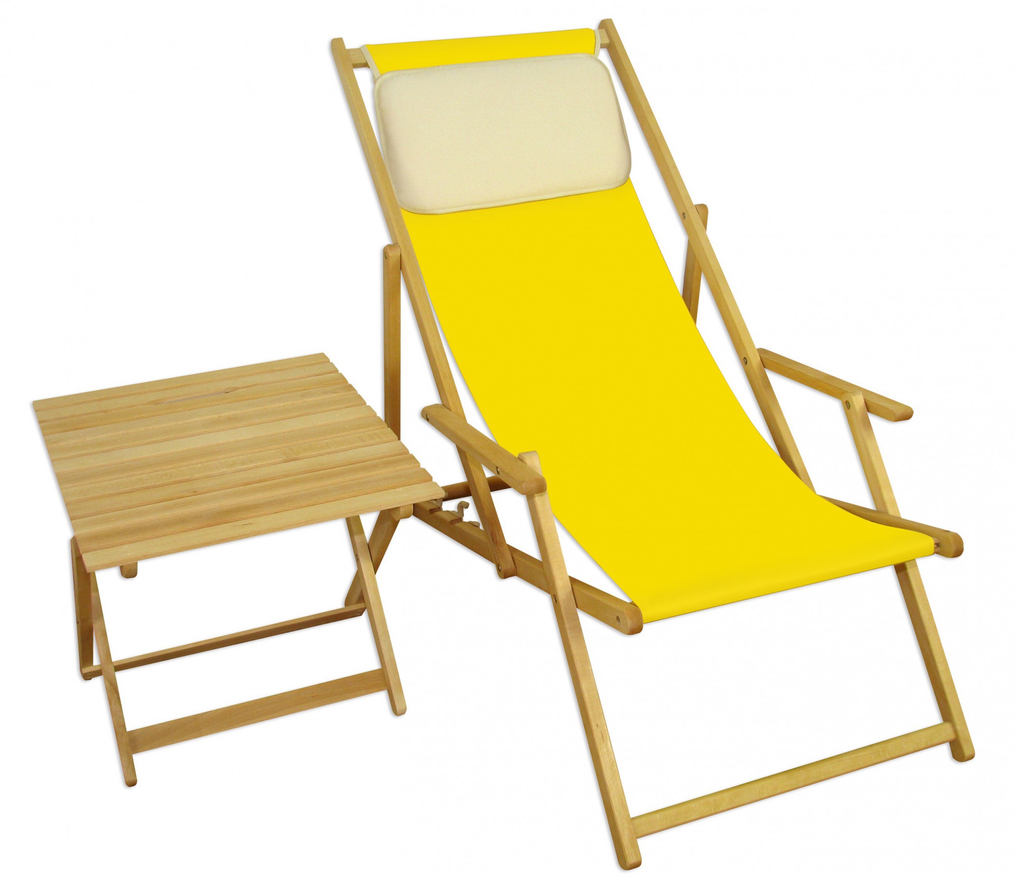 Strandstuhl gelb Gartenliege Strandliege Deckchair Tisch ...