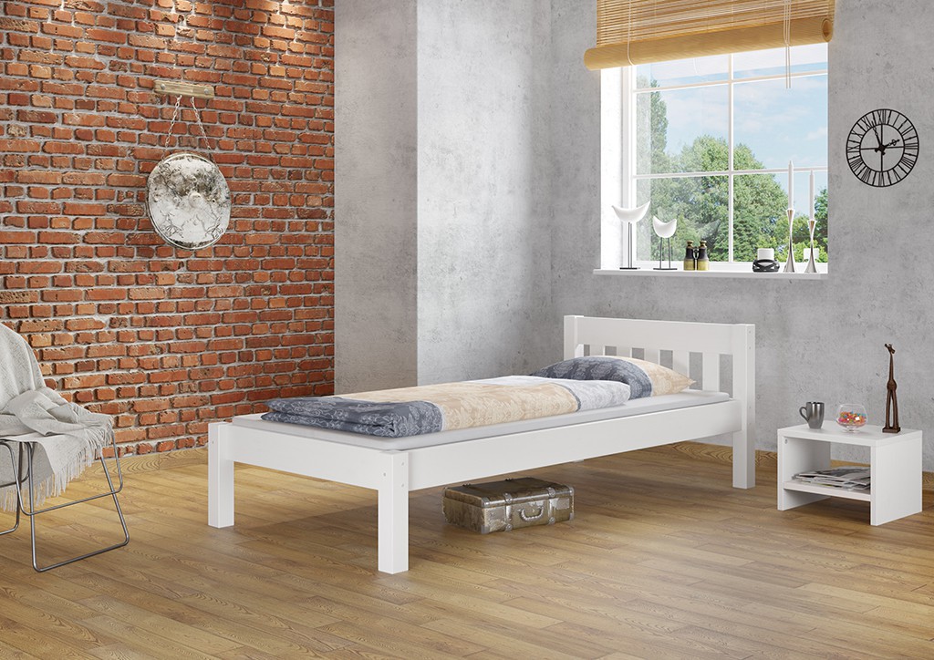Futonbett Einzelbett Weiß 100x200 Massivholzbett Kiefer Jugendbett 60.38-10 W oR