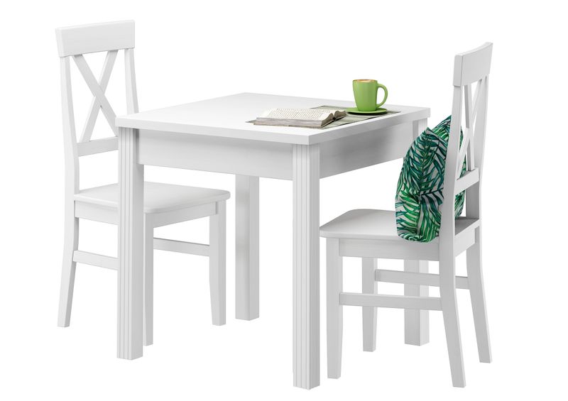 [Paquet] Ensemble table à manger et 4 chaises, table de cuisine, pin massif  en blanc 90.70-51BW-Set23