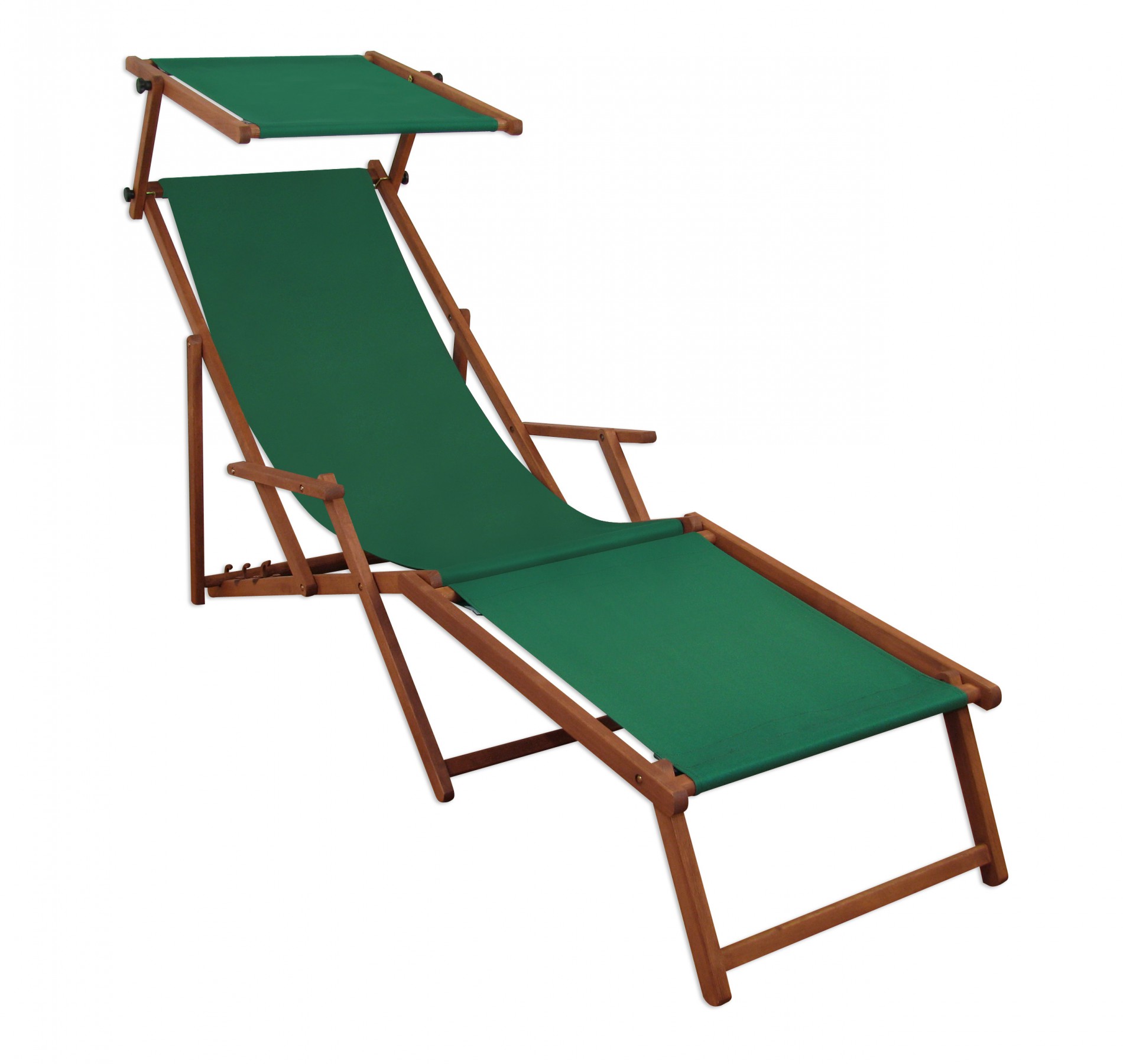 Liegestuhl Sonnenliege grün Fußablage Sonnendach Gartenliege Holz
