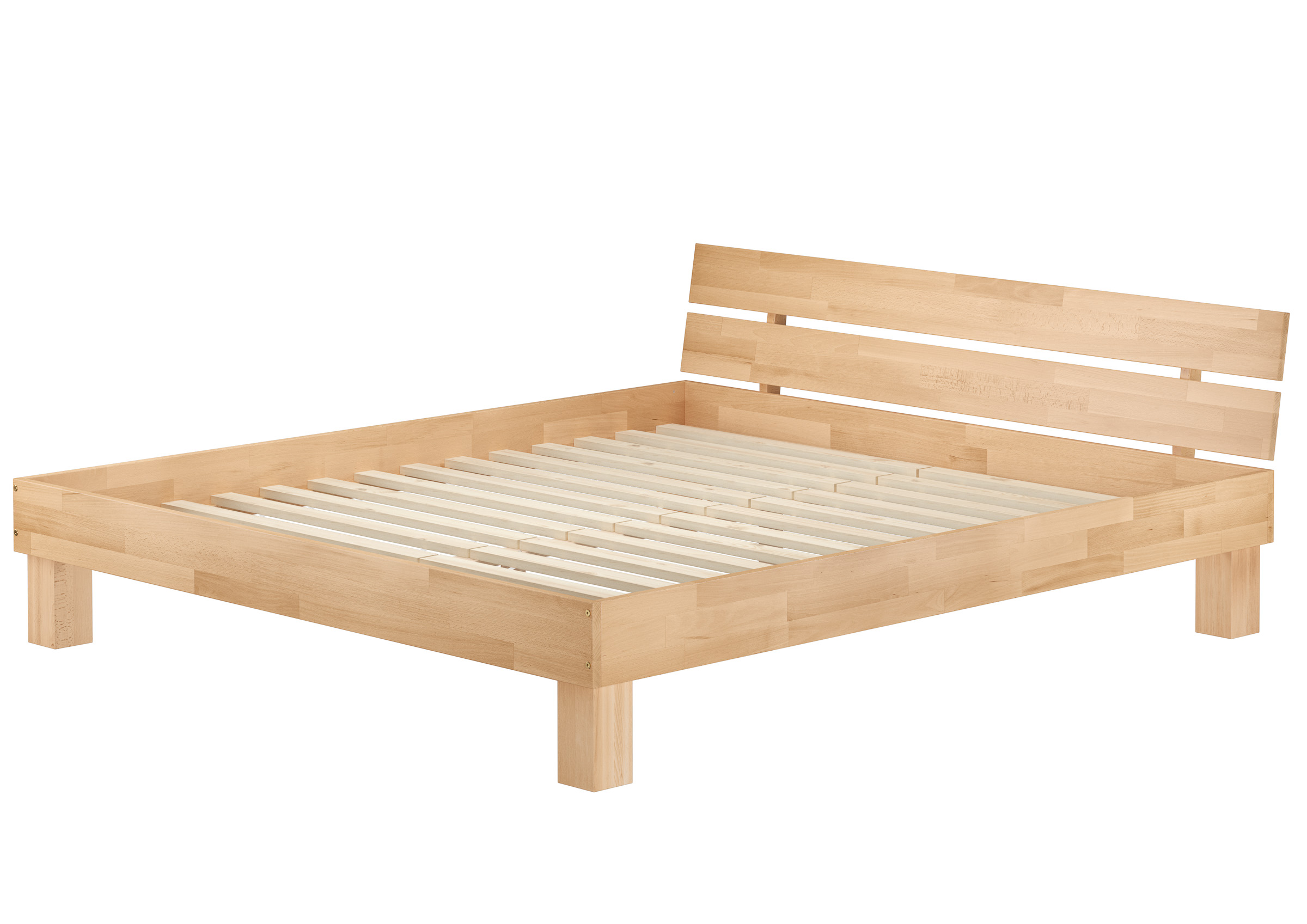 Erst-Holz Letto Matrimoniale In Pino Massello Bianco 180x200 – 5 Varianti (Con Doghe, Con Materasso, Singolo O 2) – Testata Alta 70 Cm, Dimensioni 190x214 Cm