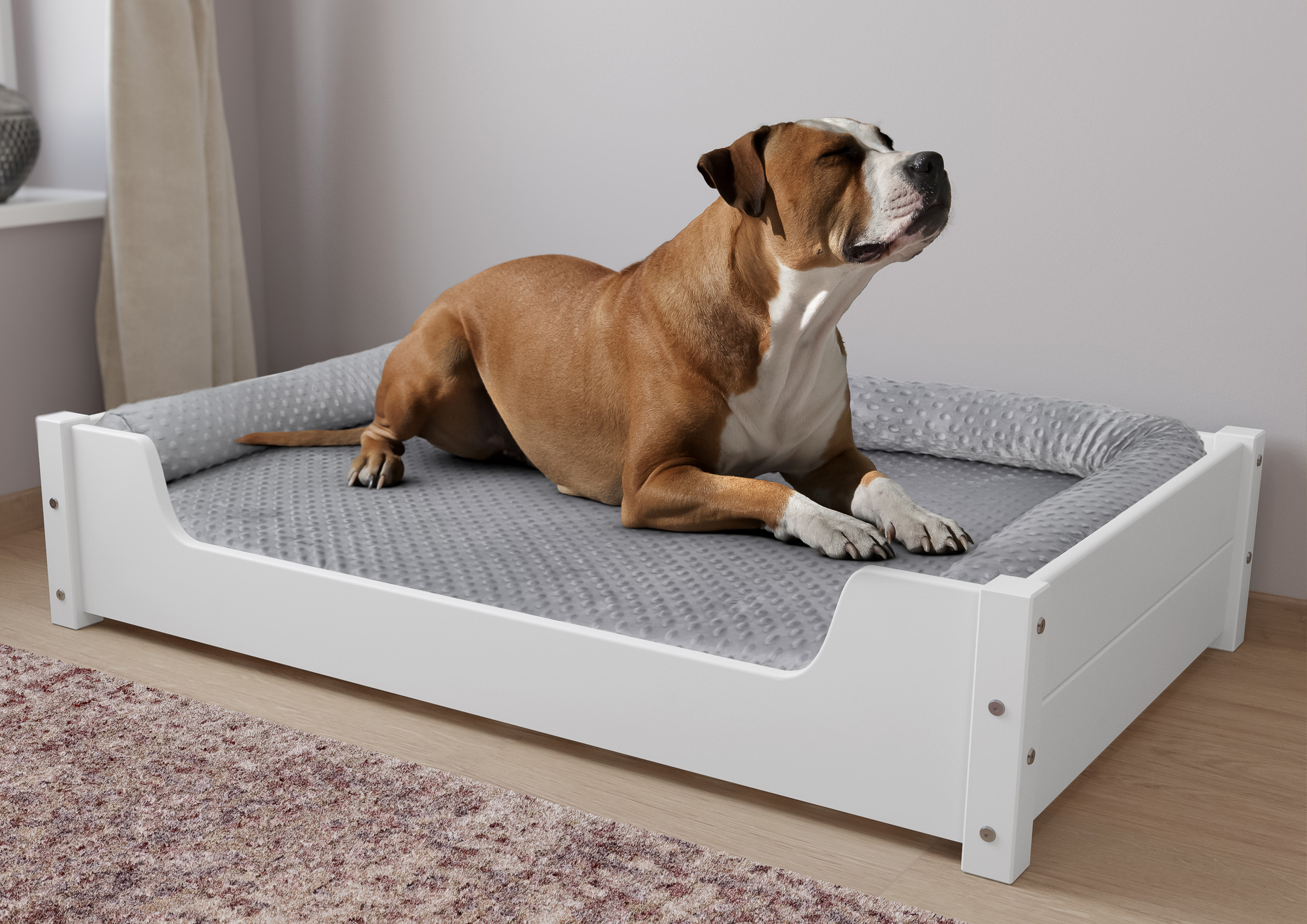 Hundebett fr Groe Hunde 100 x 60 cm Kiefer Wei Tierbett