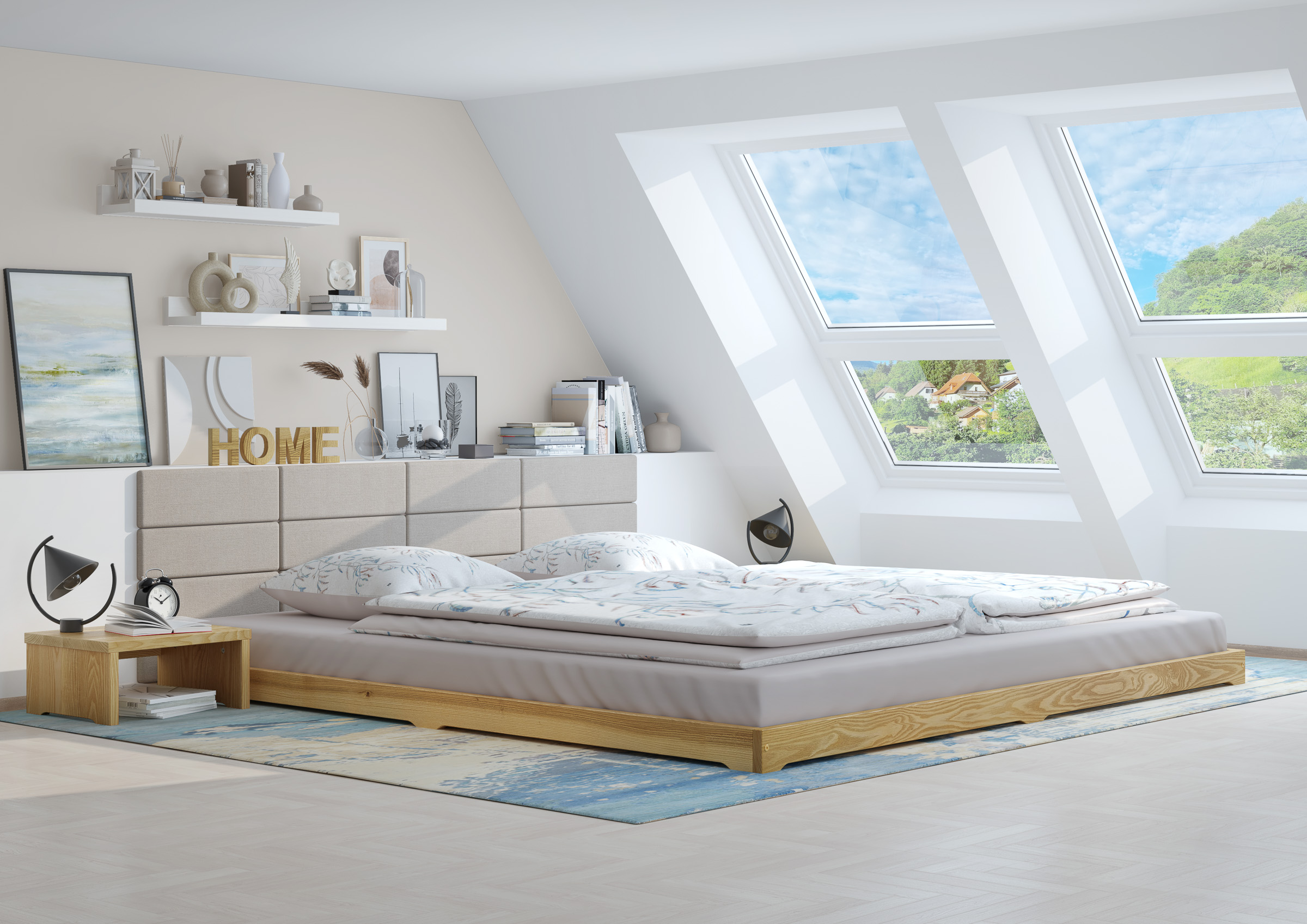 Lit Futon 180x200 Cm - Erst-Holz - Frêne Huilé - Lit Bas Gain De Place - Beige