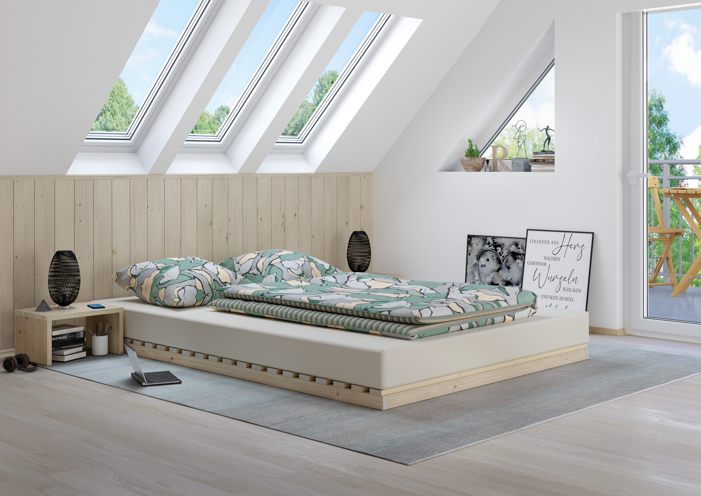 Niederflurbett Metallfrei 140 x 200 cm Futon Lattenrost Fichte