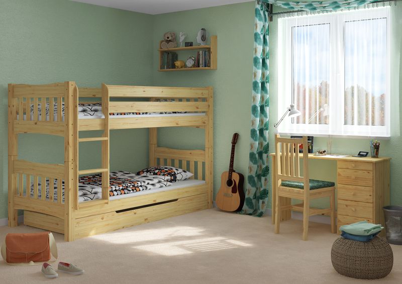 Etagenbett Kiefer 90x200 2 Rollroste 2 Matratzen Bettkasten 60.15-09