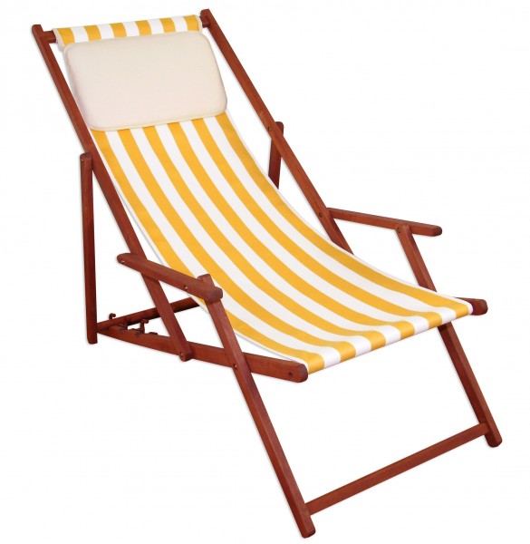 Liegestuhl gelb-weiß Sonnenliege Kissen Deckchair Holz Buche dunkel ... Liegestuhl gelb-weiß Sonnenliege Kissen Deckchair Holz Buche dunkel ...