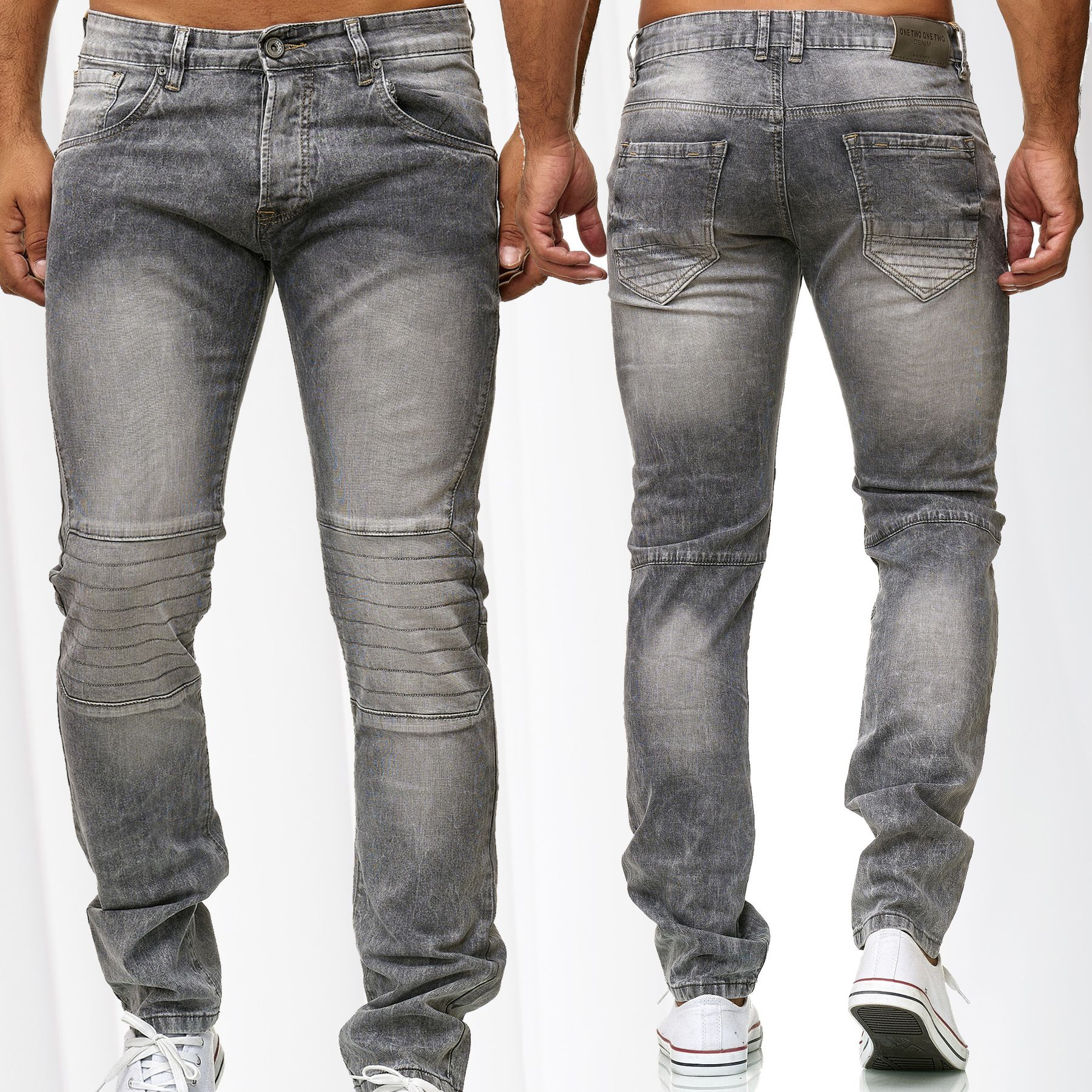 Herren Biker Jeans Hose 5 Pocket Slim Fit Trousers Stone Herren Biker Jeans Hose 5 Pocket Slim Fit Trousers Stone