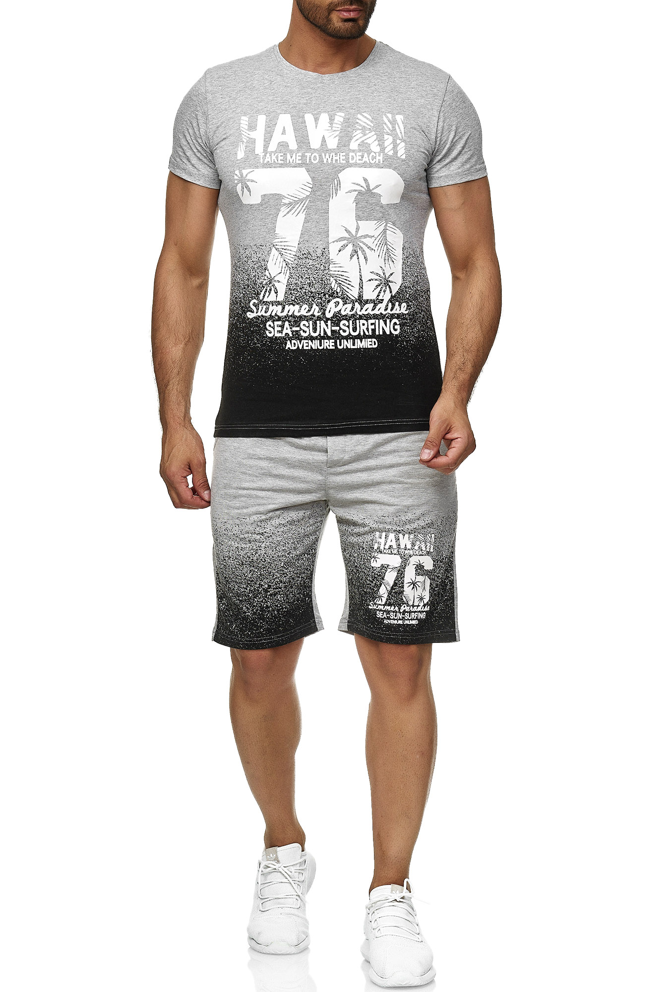 Men/'s Sports Set T-Shirt Shorts Hawaii Print Two Piece Shortsleeve Jersey Pants