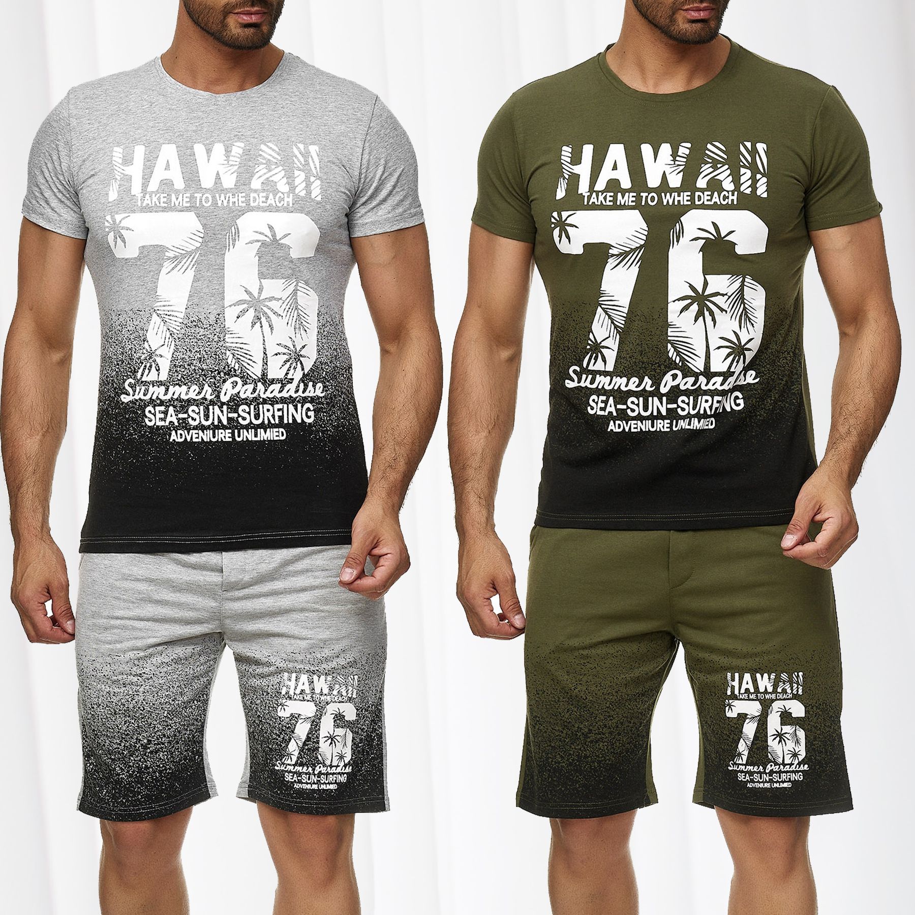Men/'s Sports Set T-Shirt Shorts Hawaii Print Two Piece Shortsleeve Jersey Pants