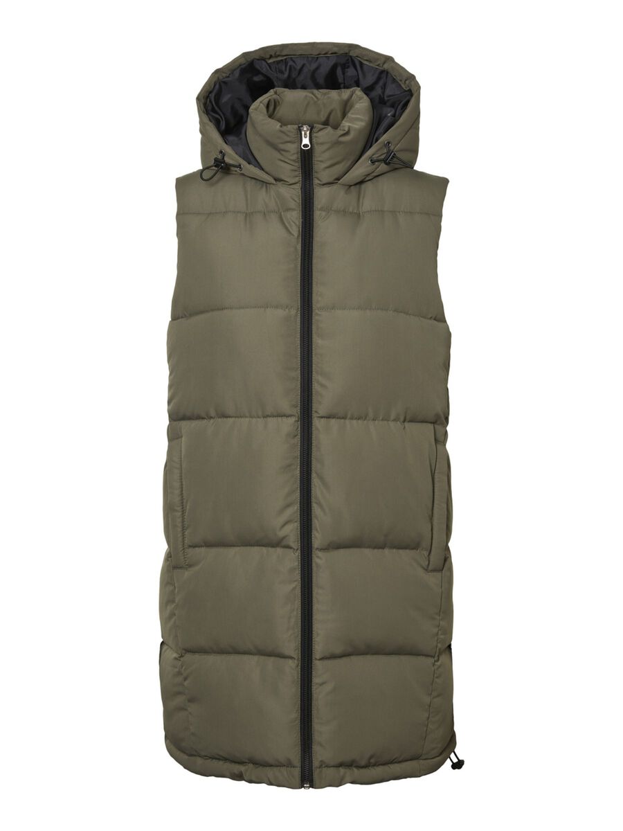 Lange Puffer Weste Wattierte Stepp Jacke ohne Ärmel Kapuze & Zip Lange Puffer Weste Wattierte Stepp Jacke ohne Ärmel Kapuze & Zip