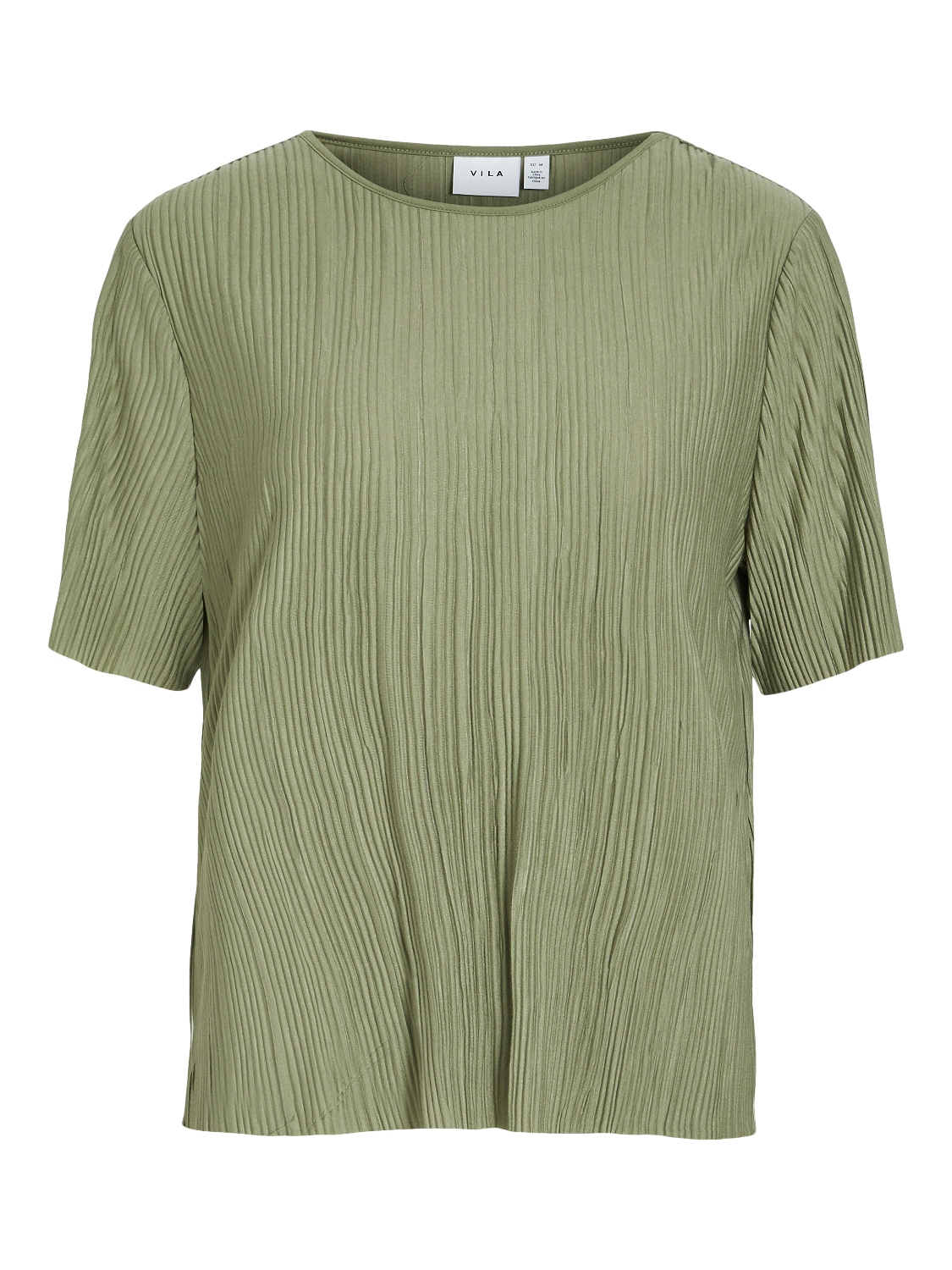 VILA_SpringSummer2024_4468579_14089481.jpg Modisches Satin Blusen Shirt Kurzarm Glänzendes Plissiertes Oberteil