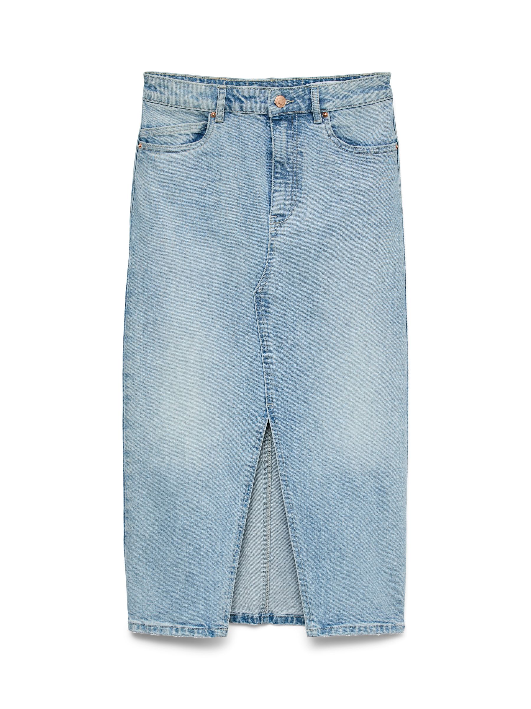 VERO-MODA_Noos2023_4445757_10295731.jpg Langer Denim Jeansrock mit Schlitz 5-Pocket Maxi Skirt