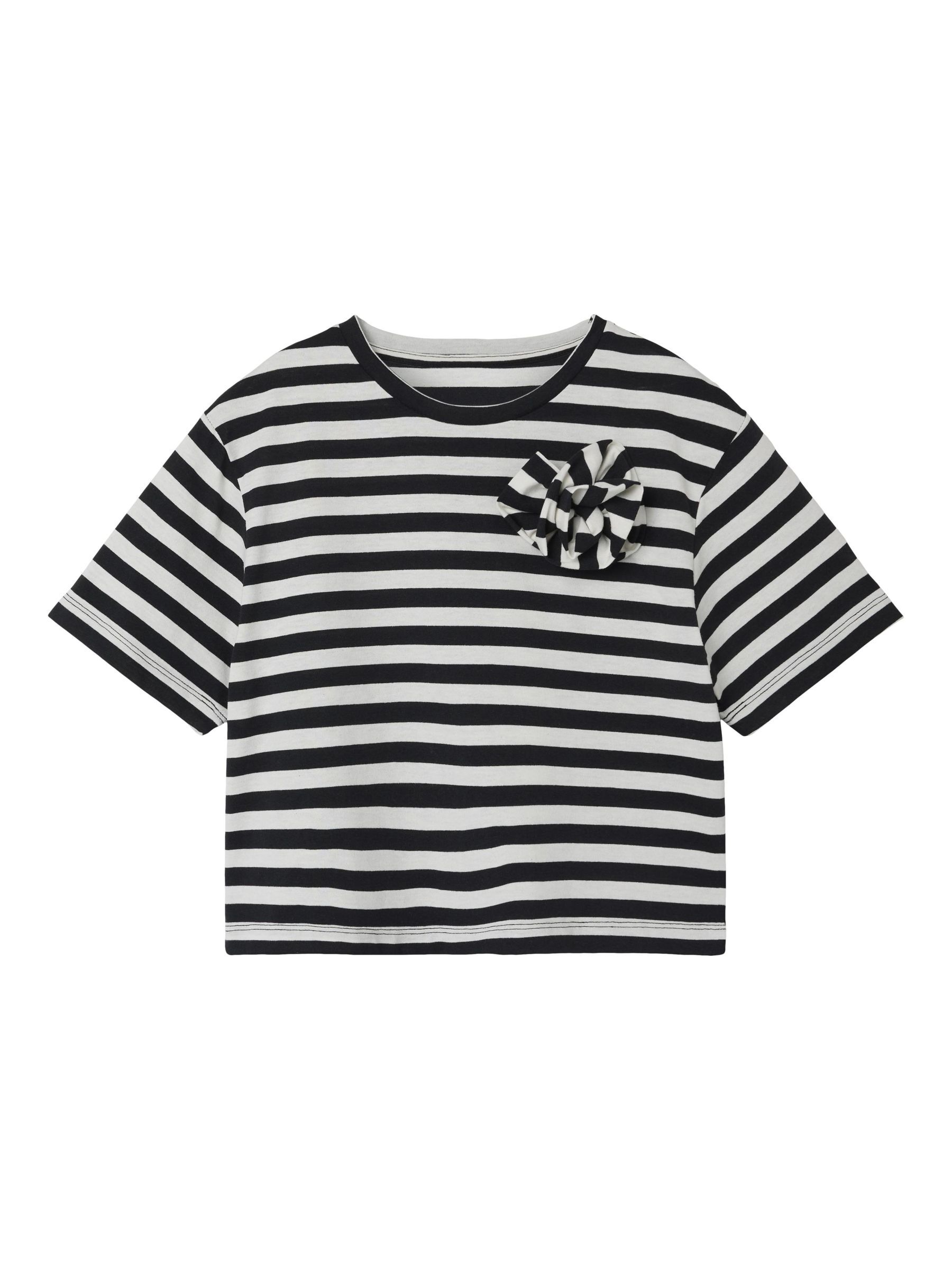 NAME-IT_SpringSummer2024_black-oyster_13239915.jpg T-Shirt Kurzarm gestreift mit Schleife Rundhals