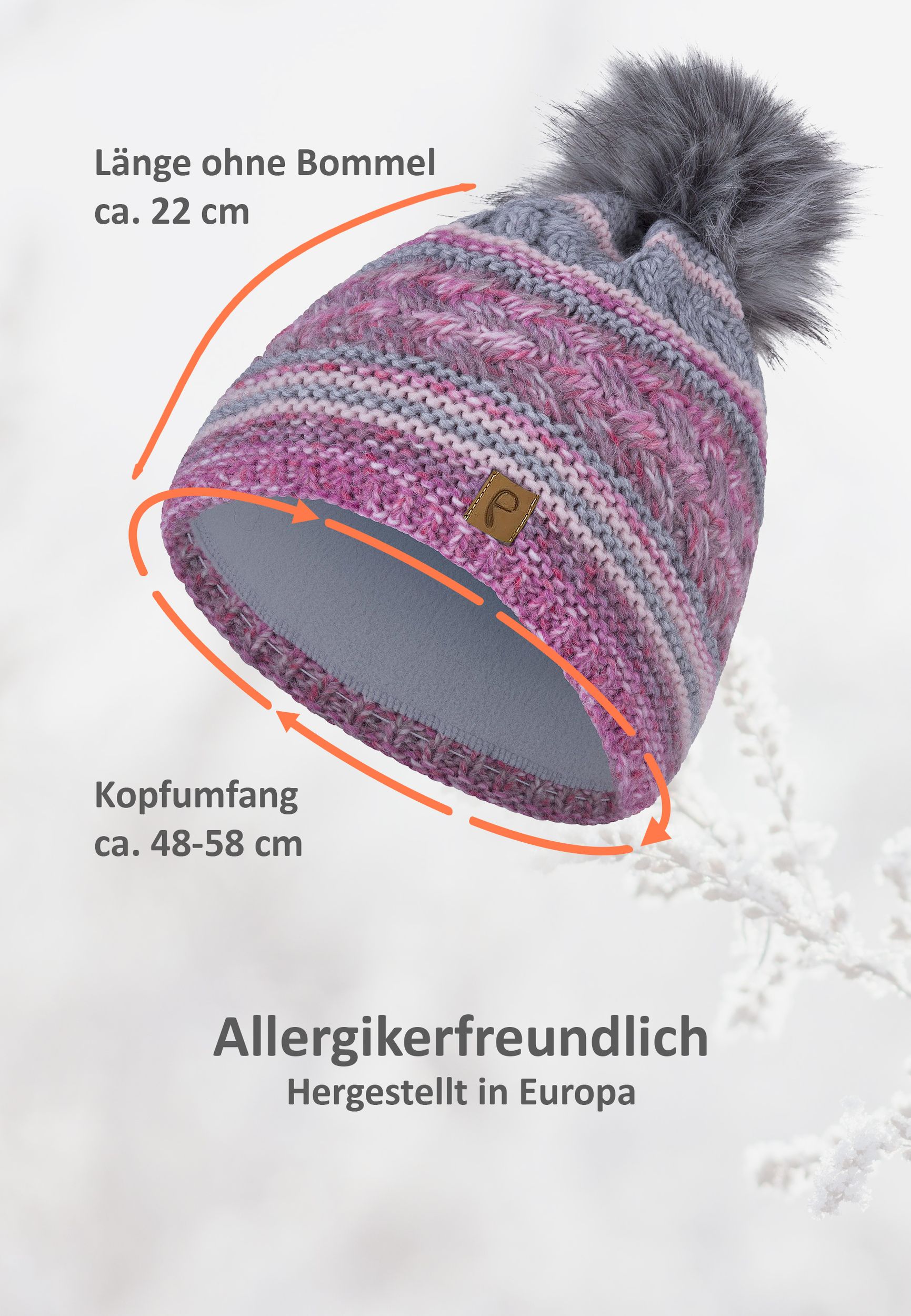 Bommelmütze gestreift mit Kunstfell-Bommel und Fleece Innenfutter Bommelmütze gestreift mit Kunstfell-Bommel und Fleece Innenfutter