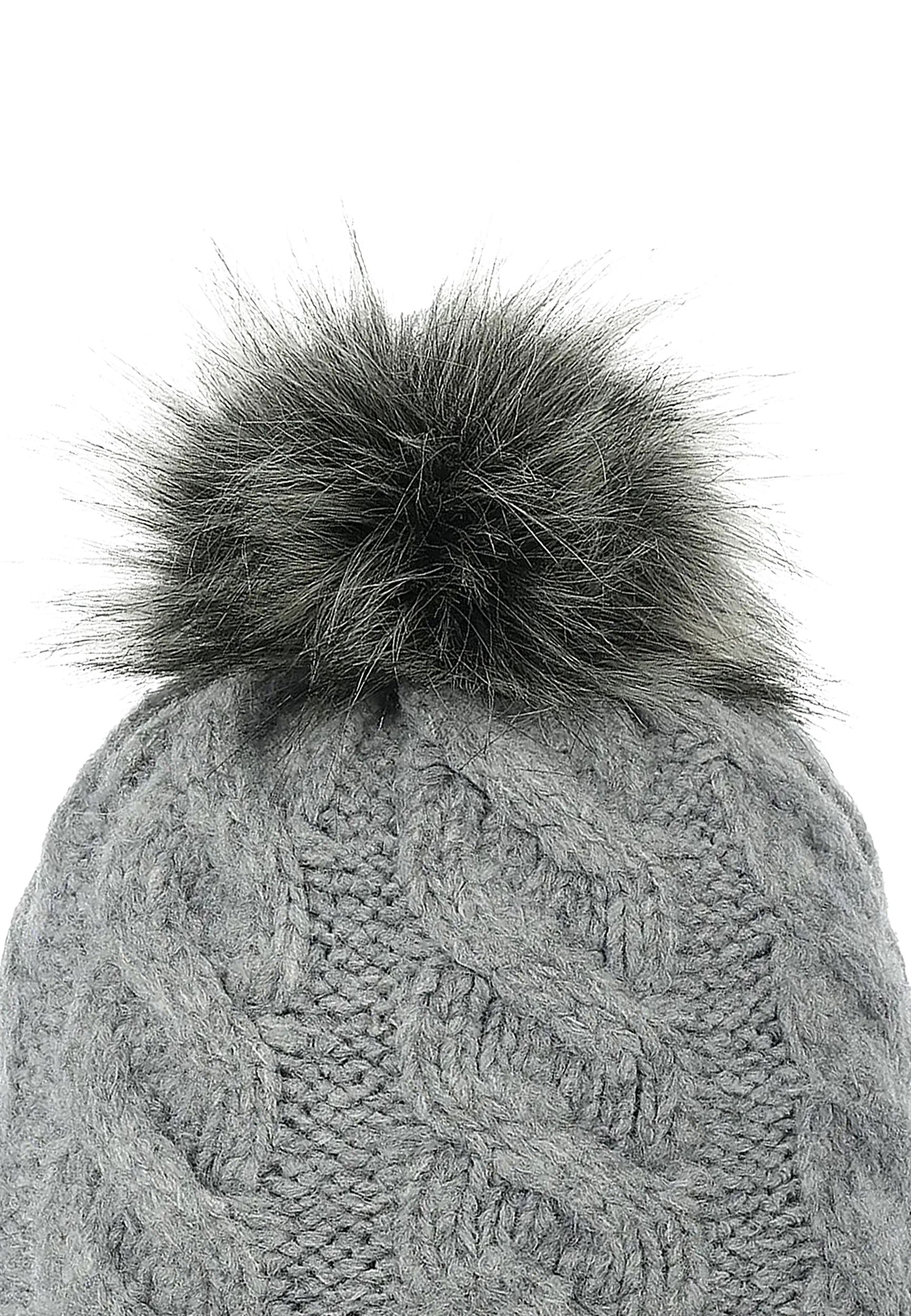 Beanie Bommelmütze mit Zopfmuster Gefüttert Beanie Bommelmütze mit Zopfmuster Gefüttert