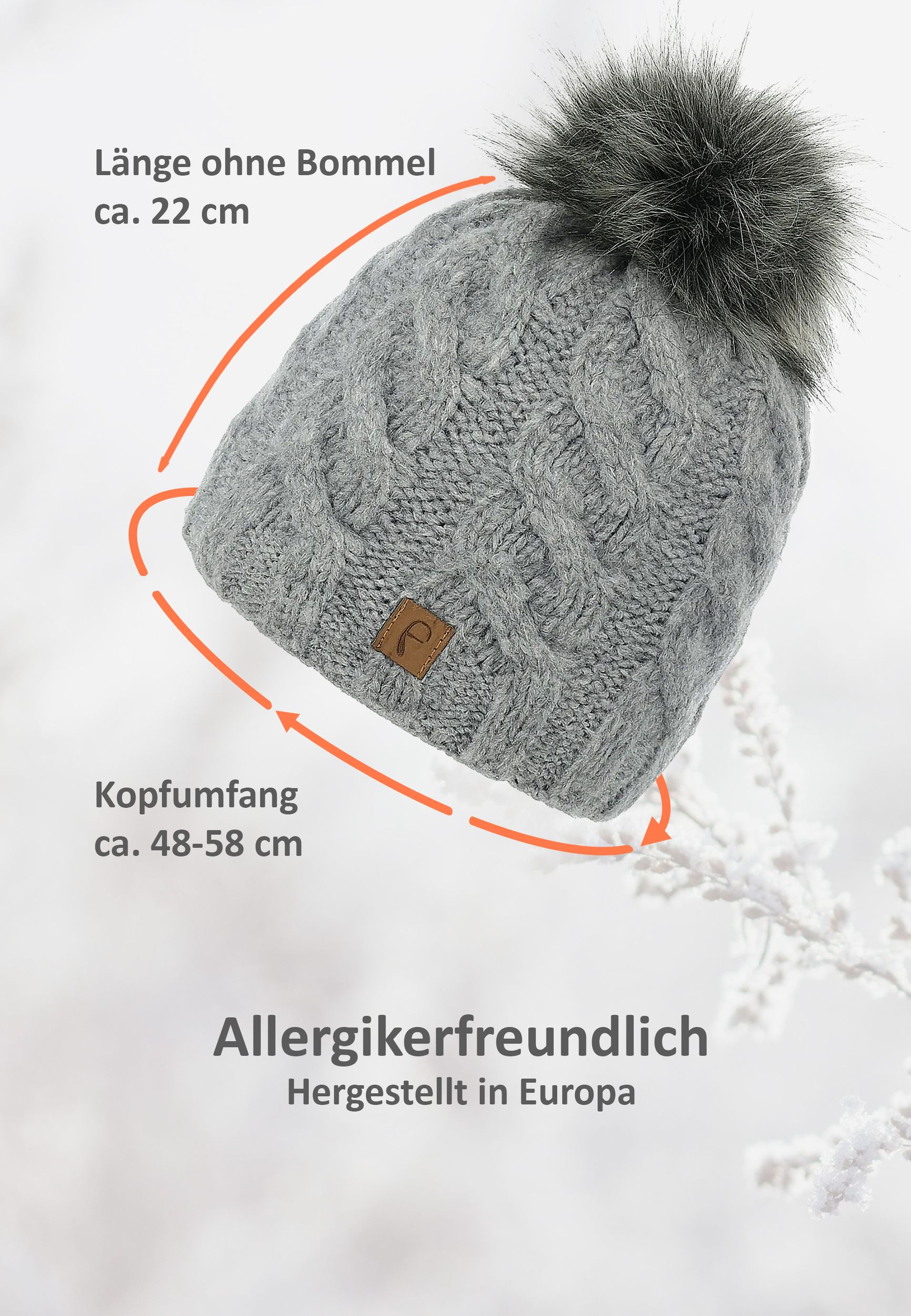 Beanie Bommelmütze mit Zopfmuster Gefüttert Beanie Bommelmütze mit Zopfmuster Gefüttert