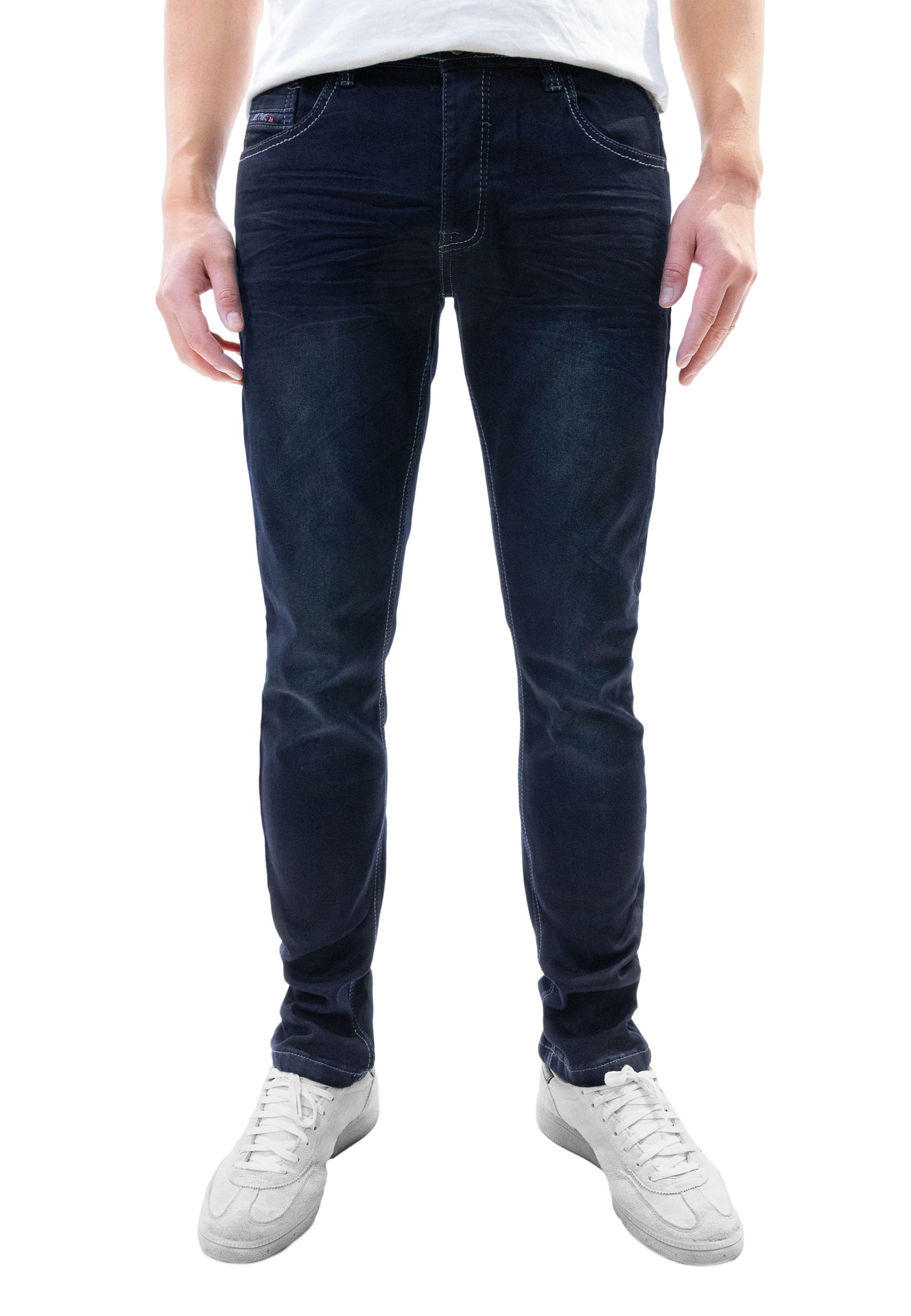 Feine Denim Jeans mit Kontrastnähten und Design Falten Feine Denim Jeans mit Kontrastnähten und Design Falten
