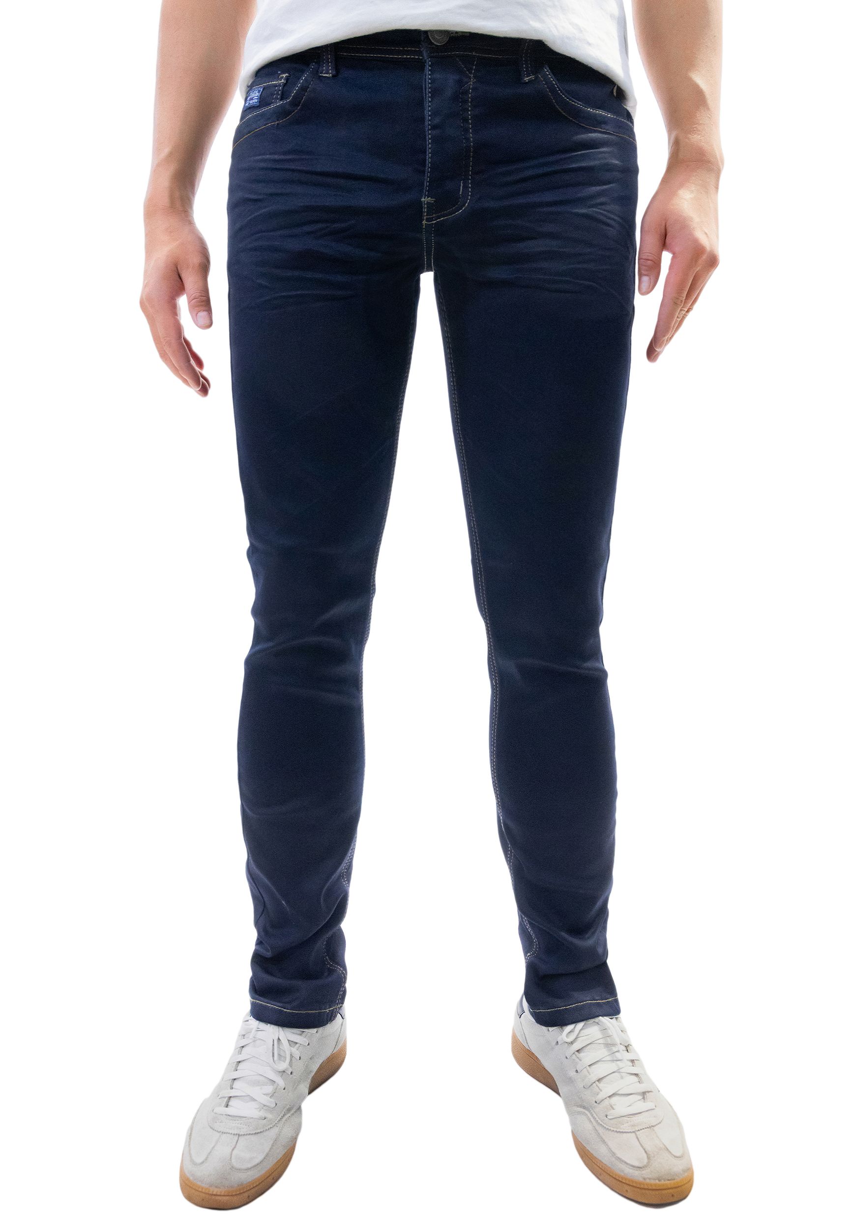 Feine Jeans Twill Denim mit Design-Falten und Kontrastnähten Feine Jeans Twill Denim mit Design-Falten und Kontrastnähten