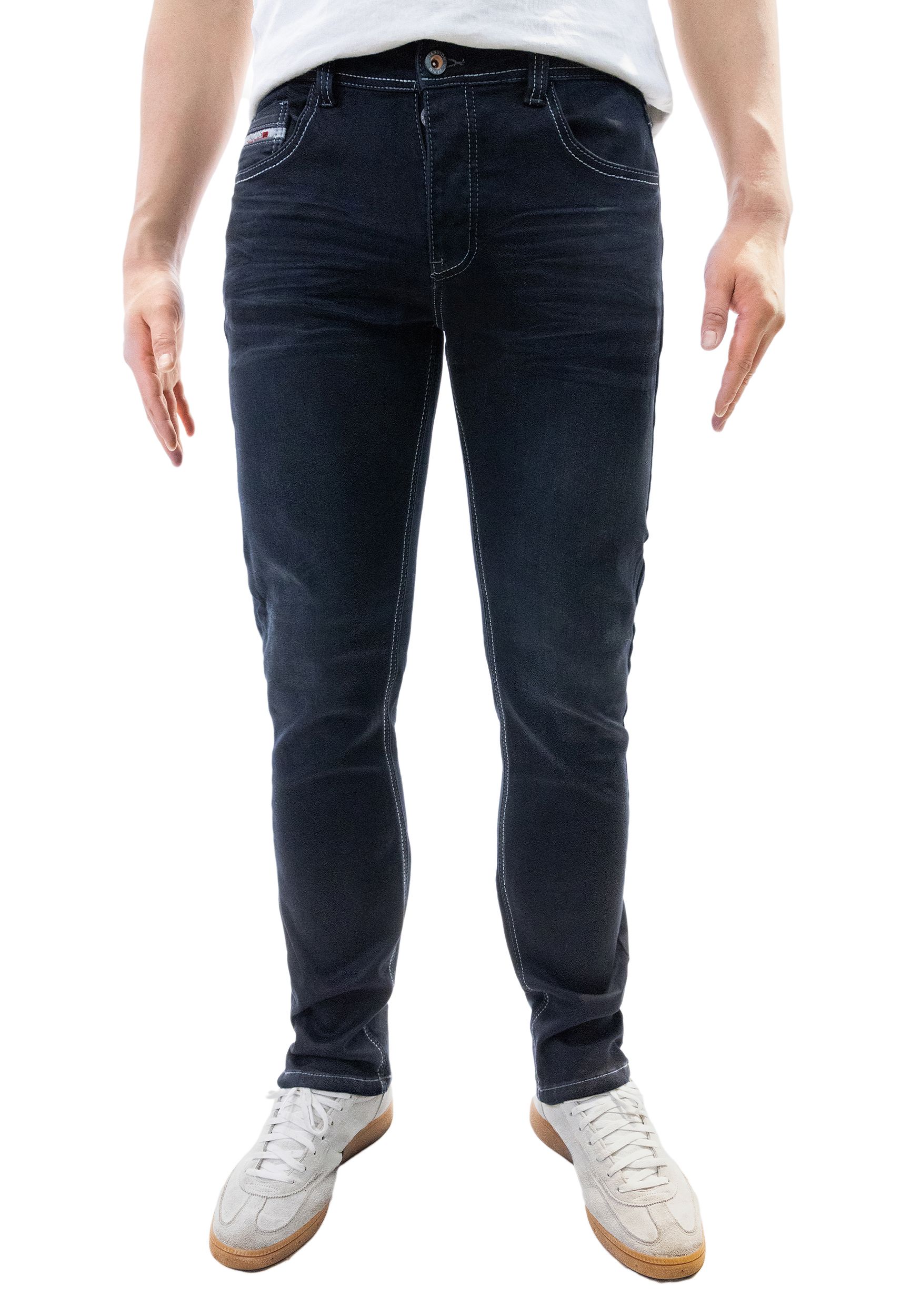 Feine Denim Jeans mit Kontrastnähten und Design Falten Feine Denim Jeans mit Kontrastnähten und Design Falten