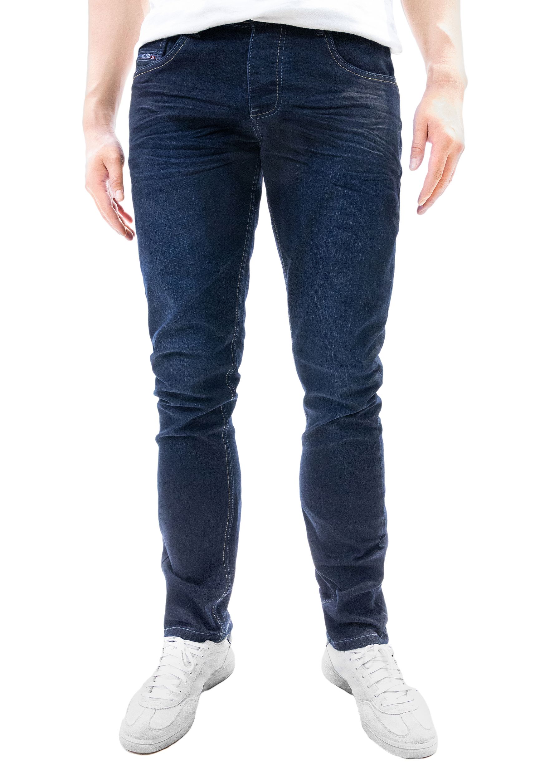 Feine Denim Jeans mit Kontrastnähten und krempelbaren Beinenden Feine Denim Jeans mit Kontrastnähten und krempelbaren Beinenden