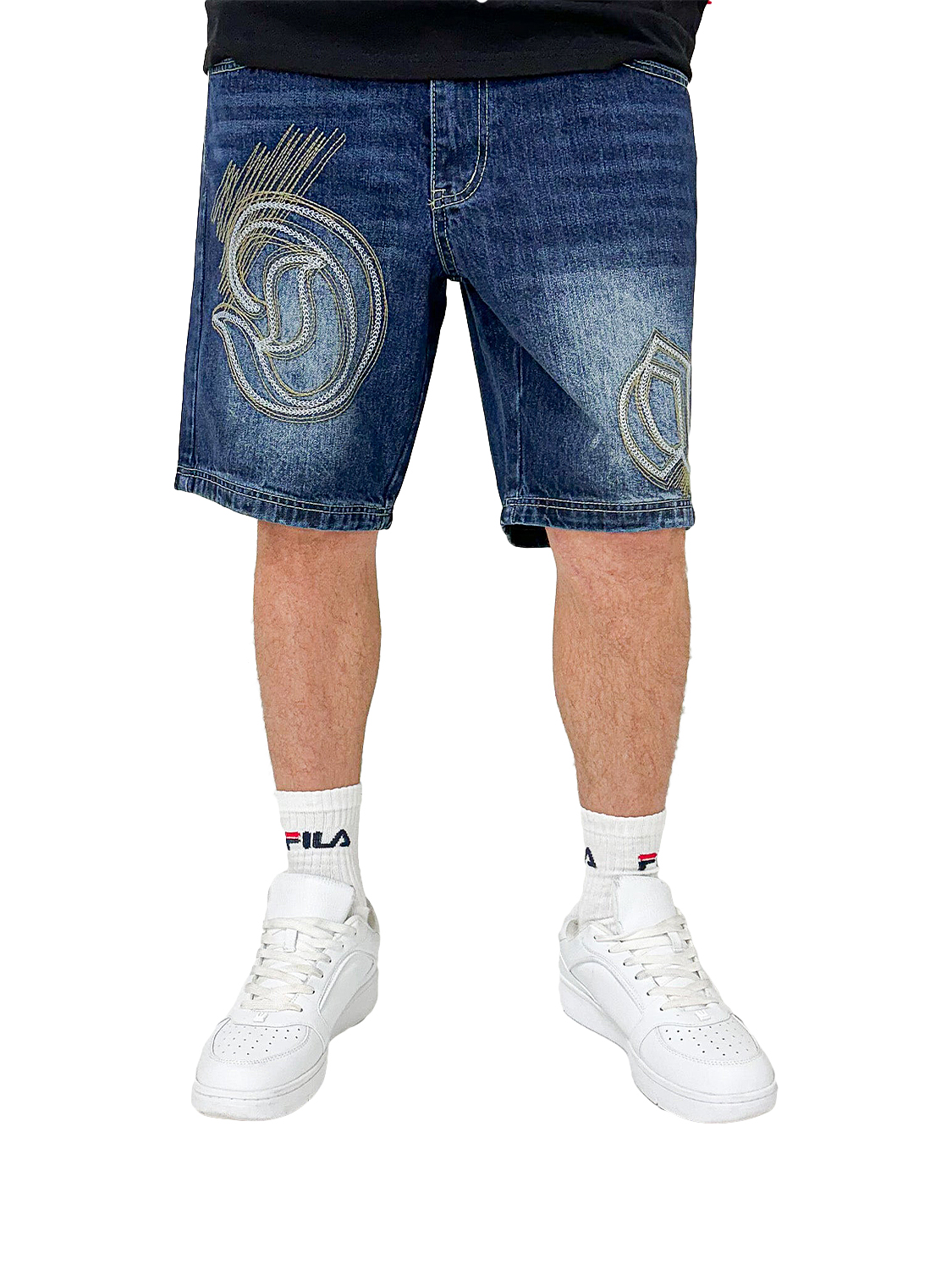 Baggy Bermuda Jeans-Shorts mit Stickerei Loose Fit Baggy Bermuda Jeans-Shorts mit Stickerei Loose Fit